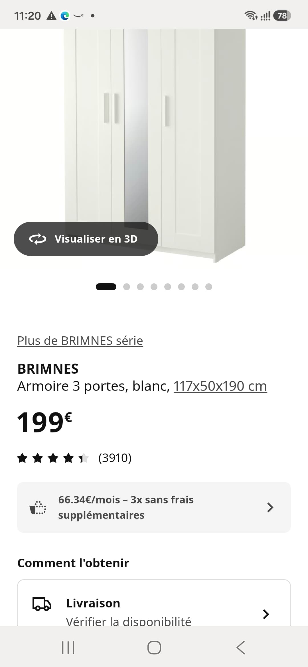 BRIMNES combinaison armoire, blanc miroir/gris blanc, 150x60x201 cm