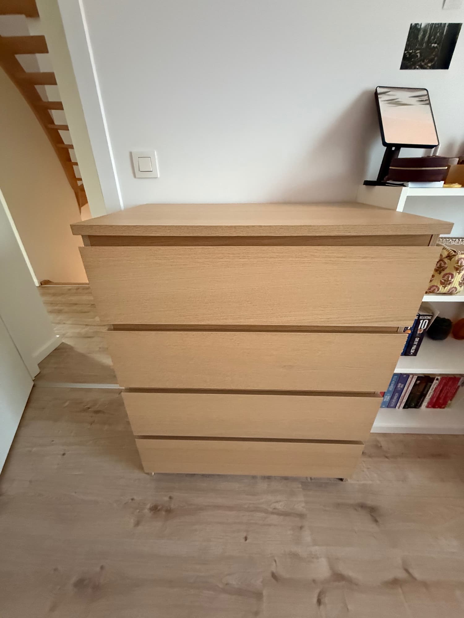 MALM chest of 4 drawers, white stained oak veneer
