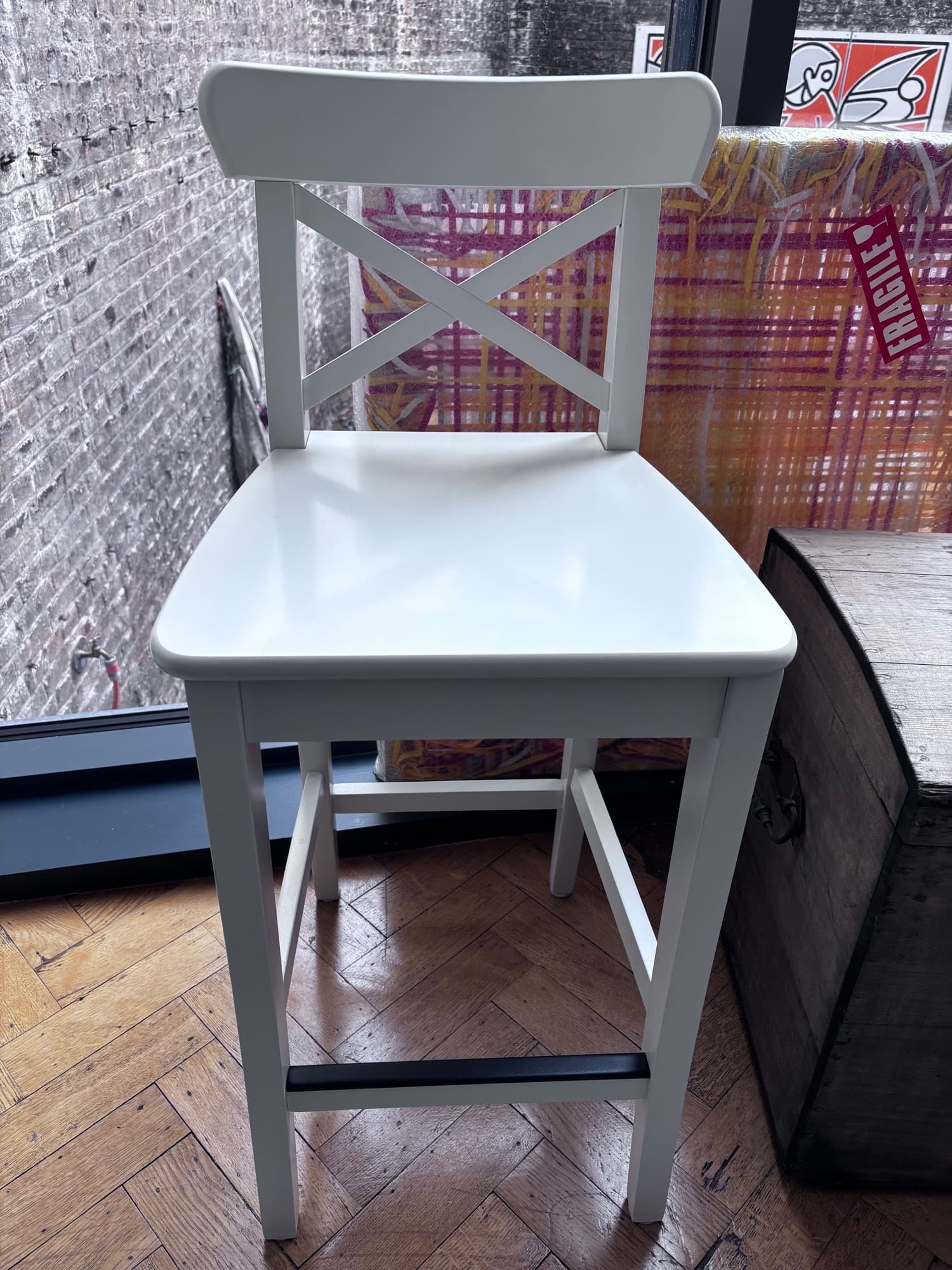 ROSENTORP bar stool with backrest, counter height/white, 63 cm