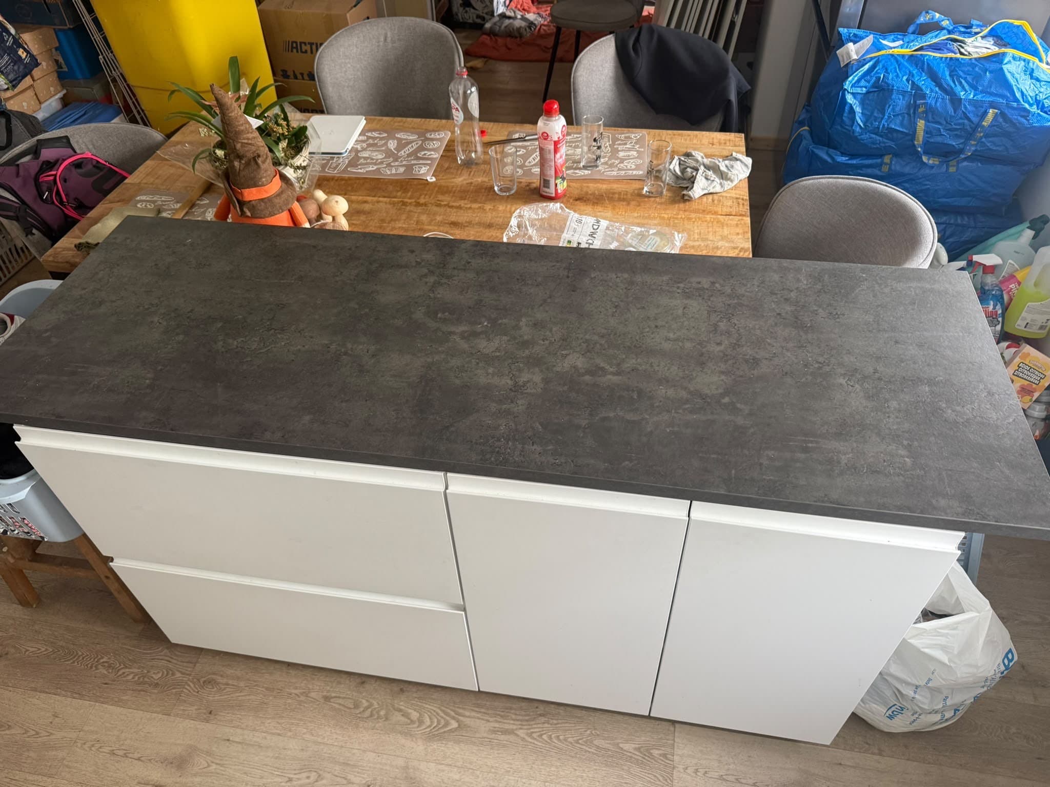 EKBACKEN worktop, grey terrazzo effect/laminate, 186x2.8 cm