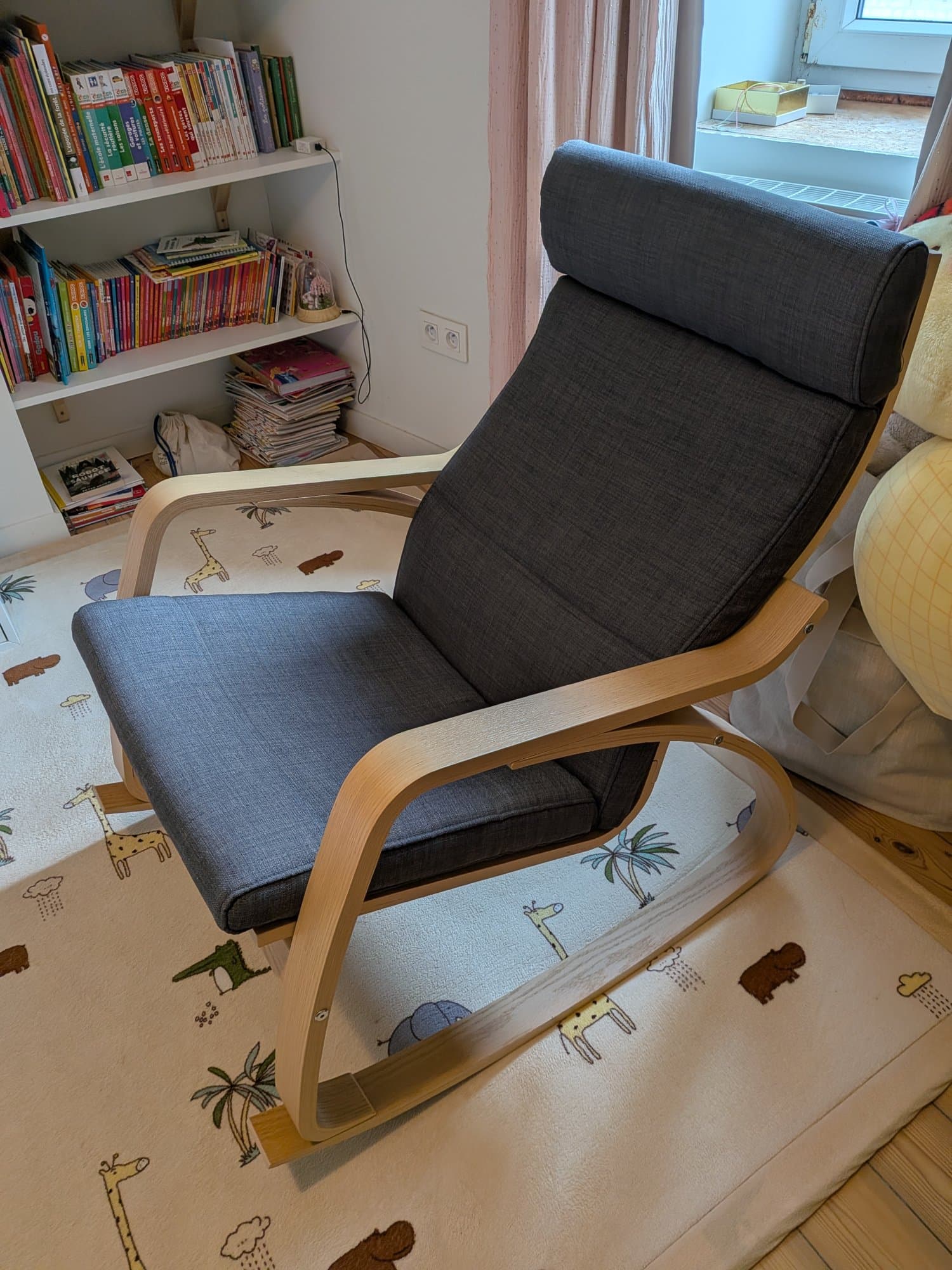 POÄNG rocking-chair, birch veneer/Gunnared dark grey