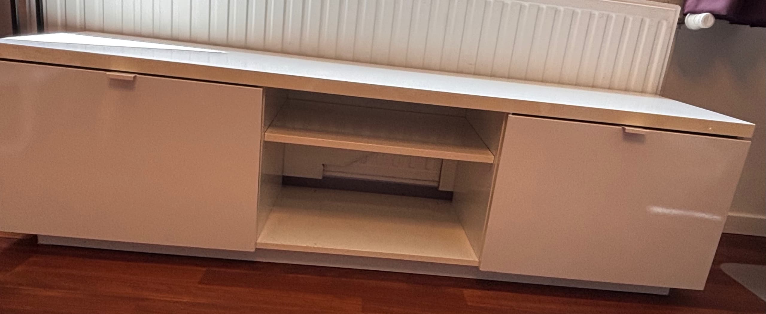 BYÅS Banc TV, brillant blanc, 160x42x45 cm