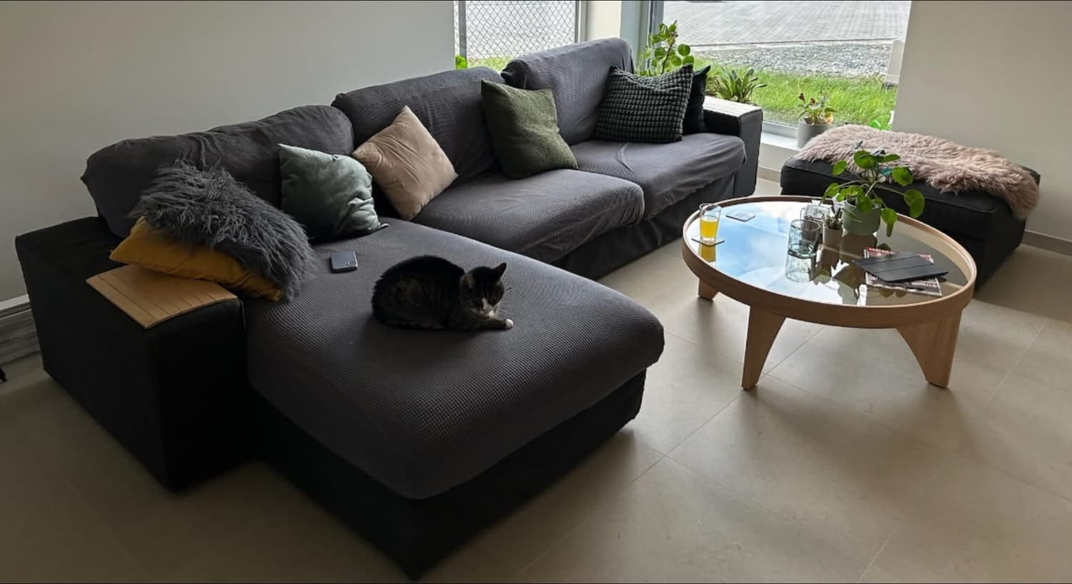 KIVIK ZETEL & POEF 3-zitsbank met chaise longue, Tresund antraciet