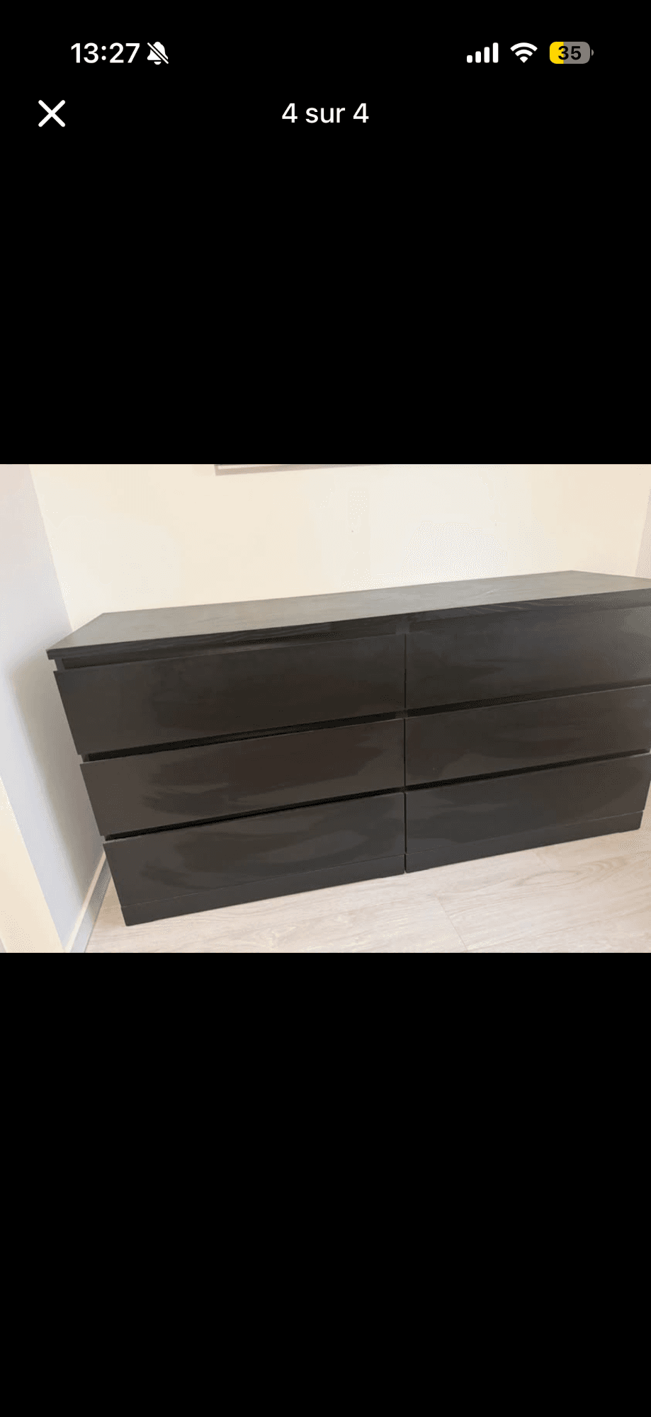 MALM commode 6 tiroirs, brun noir