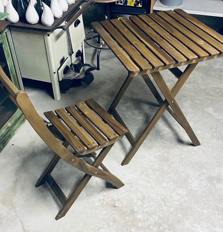 ASKHOLMEN table+2 folding chairs, outdoor, dark brown/Kuddarna light grey-beige, 60x62 cm