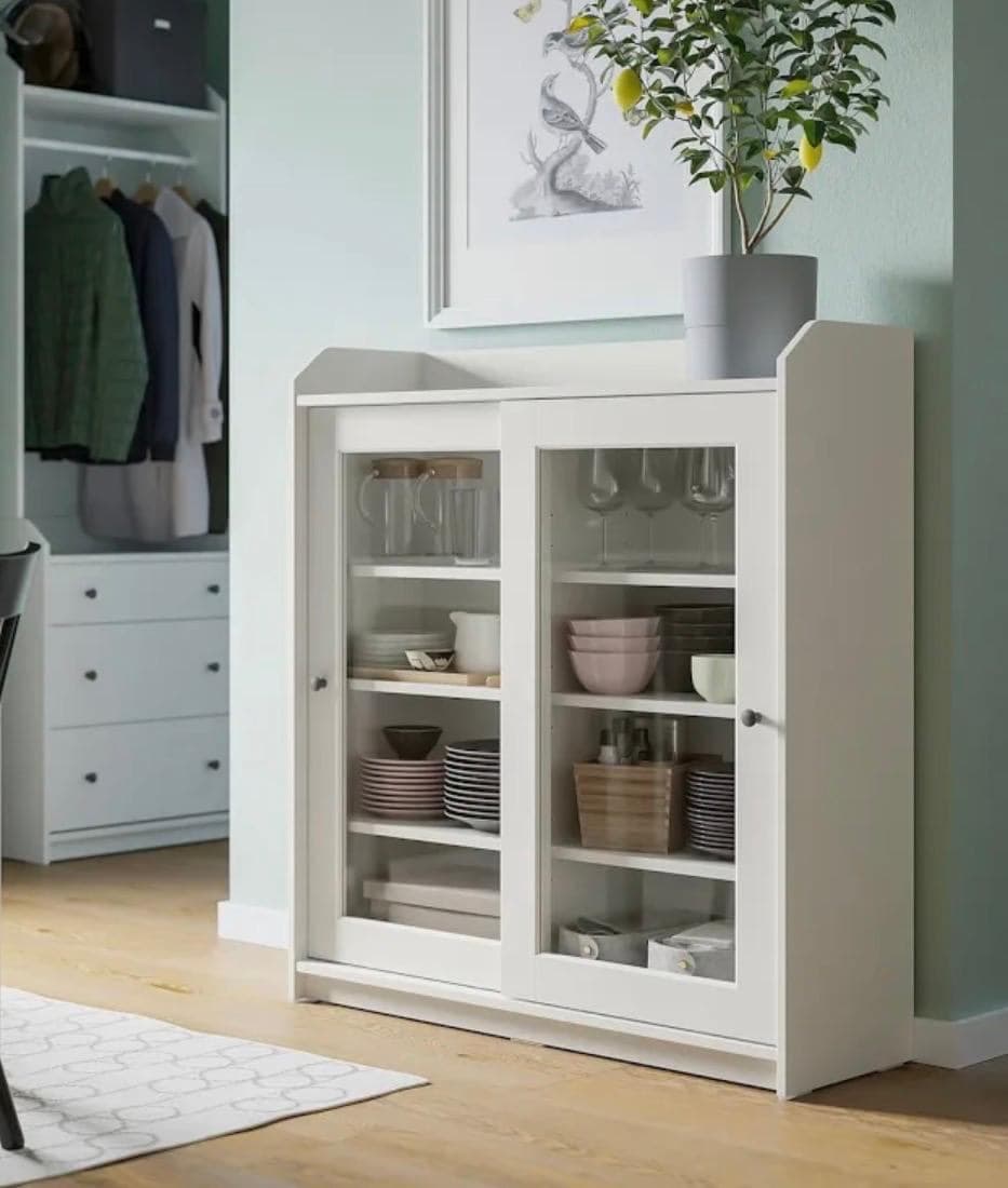 HAUGA glass-door cabinet, white, 105x116 cm