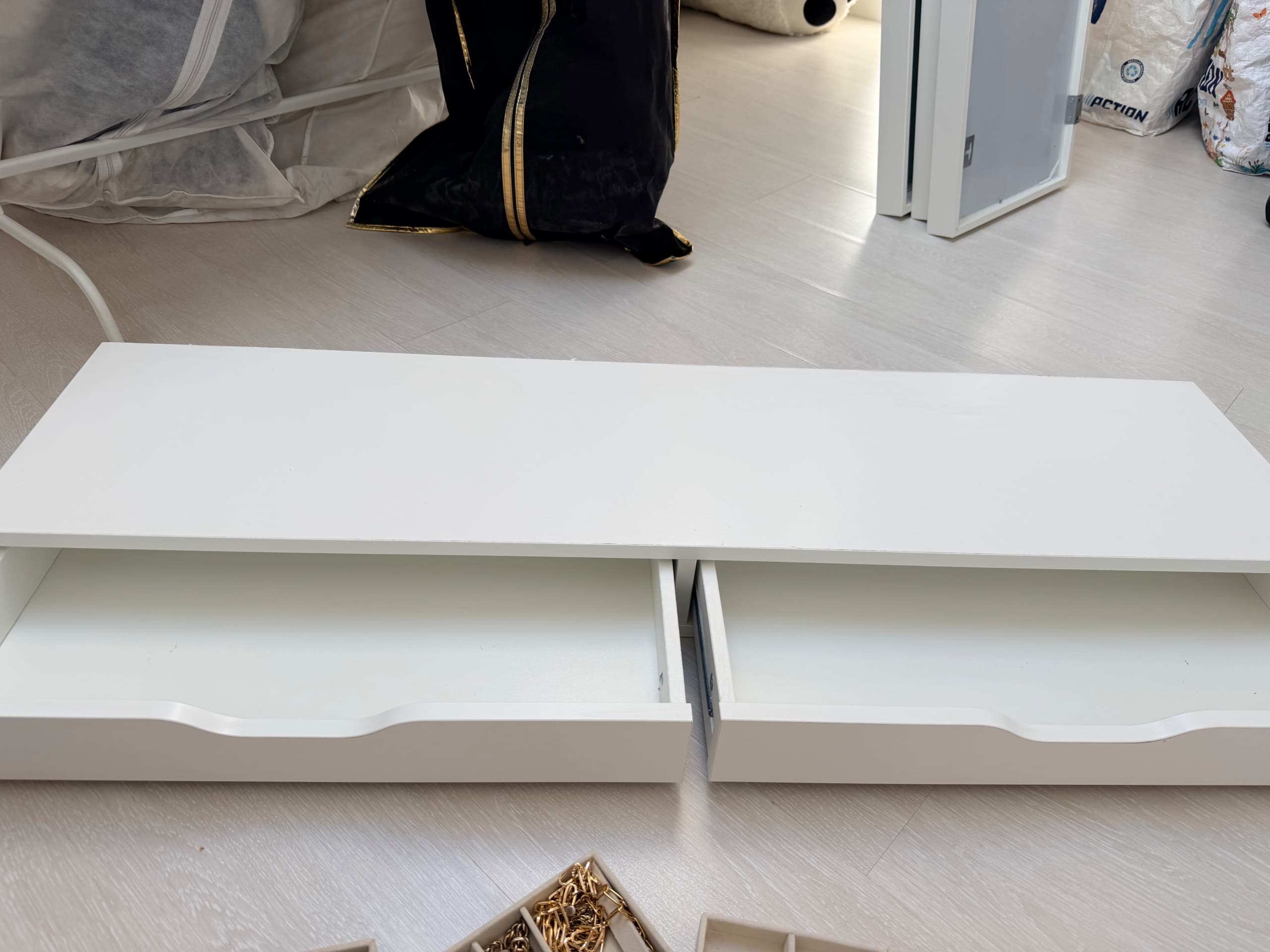 EKBY ALEX Plank met lades, wit, 119x29 cm