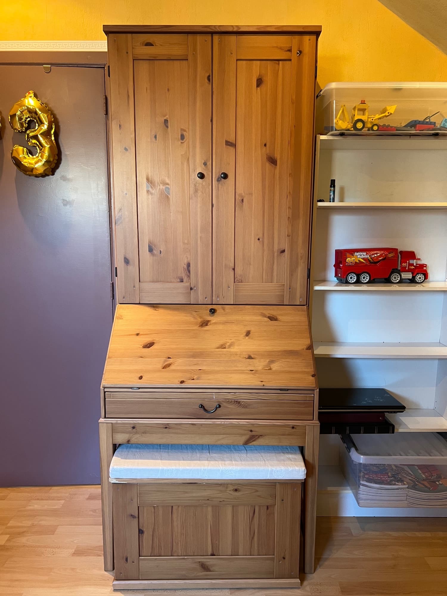 HEMNES secretaire met opbouwdeel, lichtbruin
