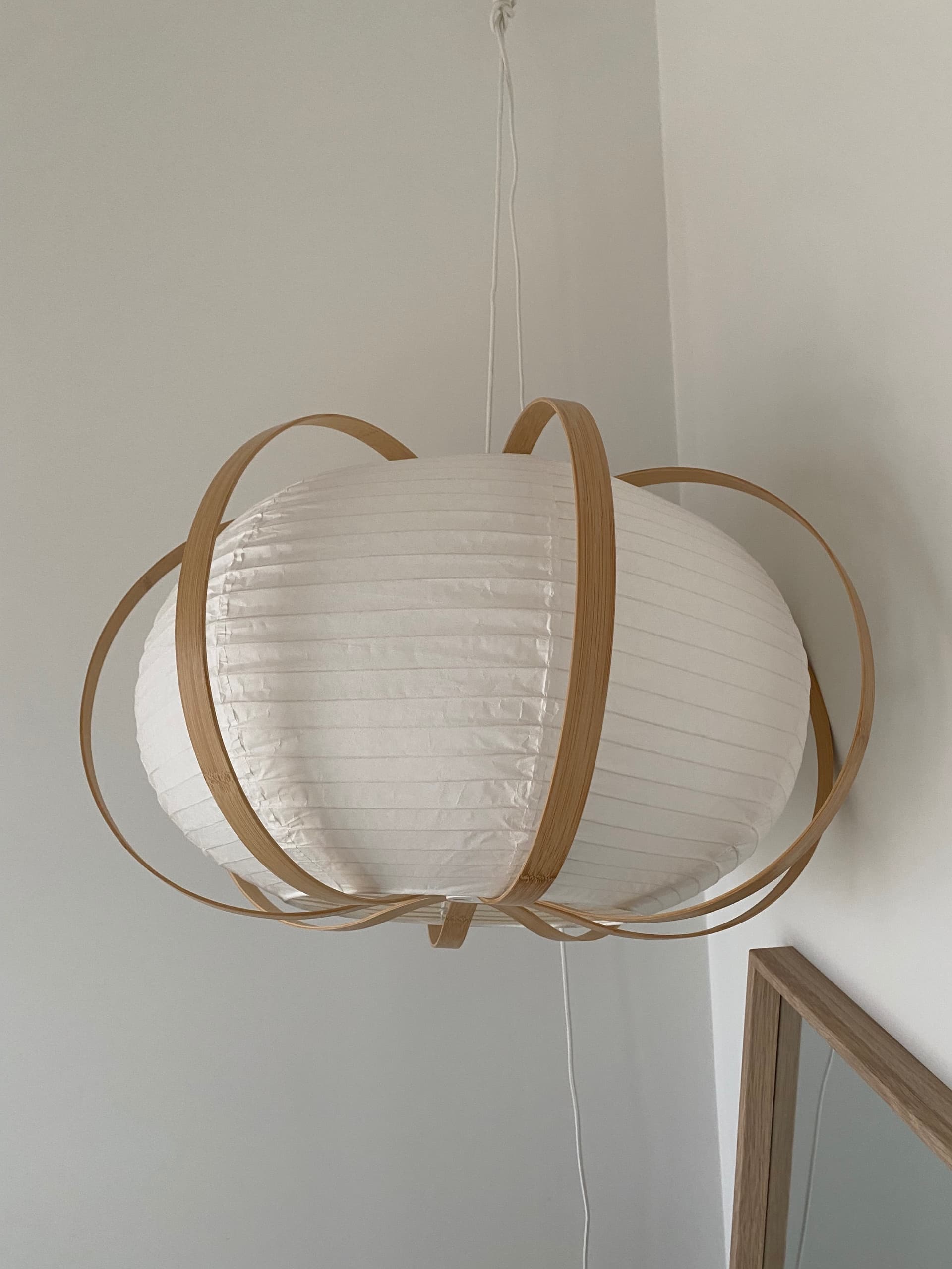 TAGGTOFS+BULB,CABLE pendant lamp shade, white/bamboo, 67 cm