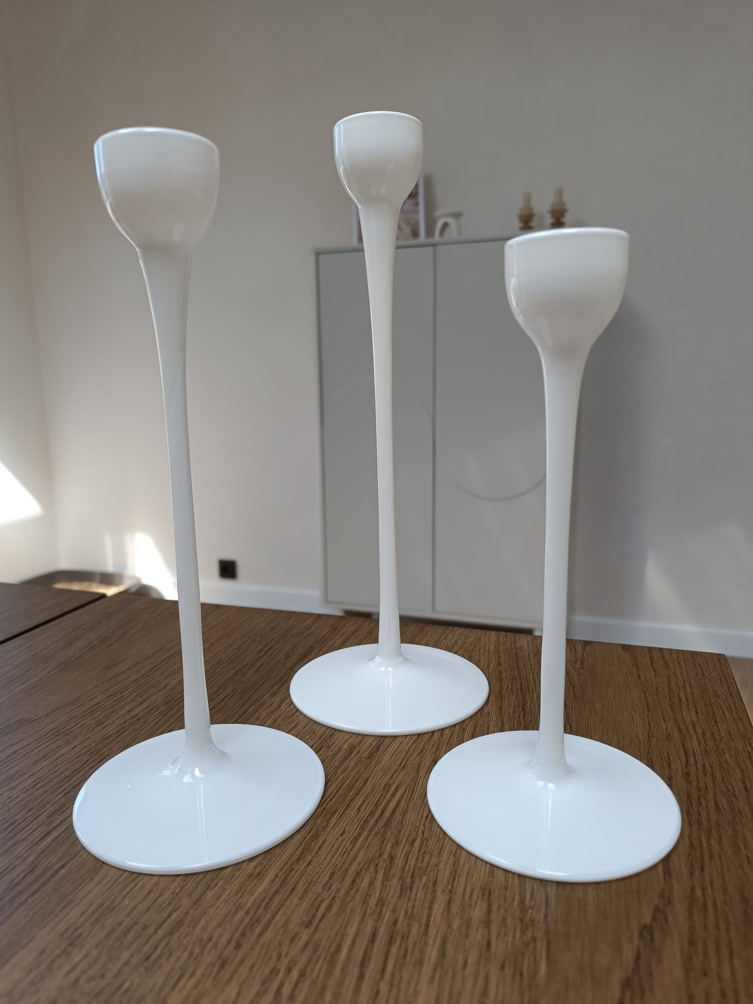 BLOMSTER kandelaar set van 3, glas/wit