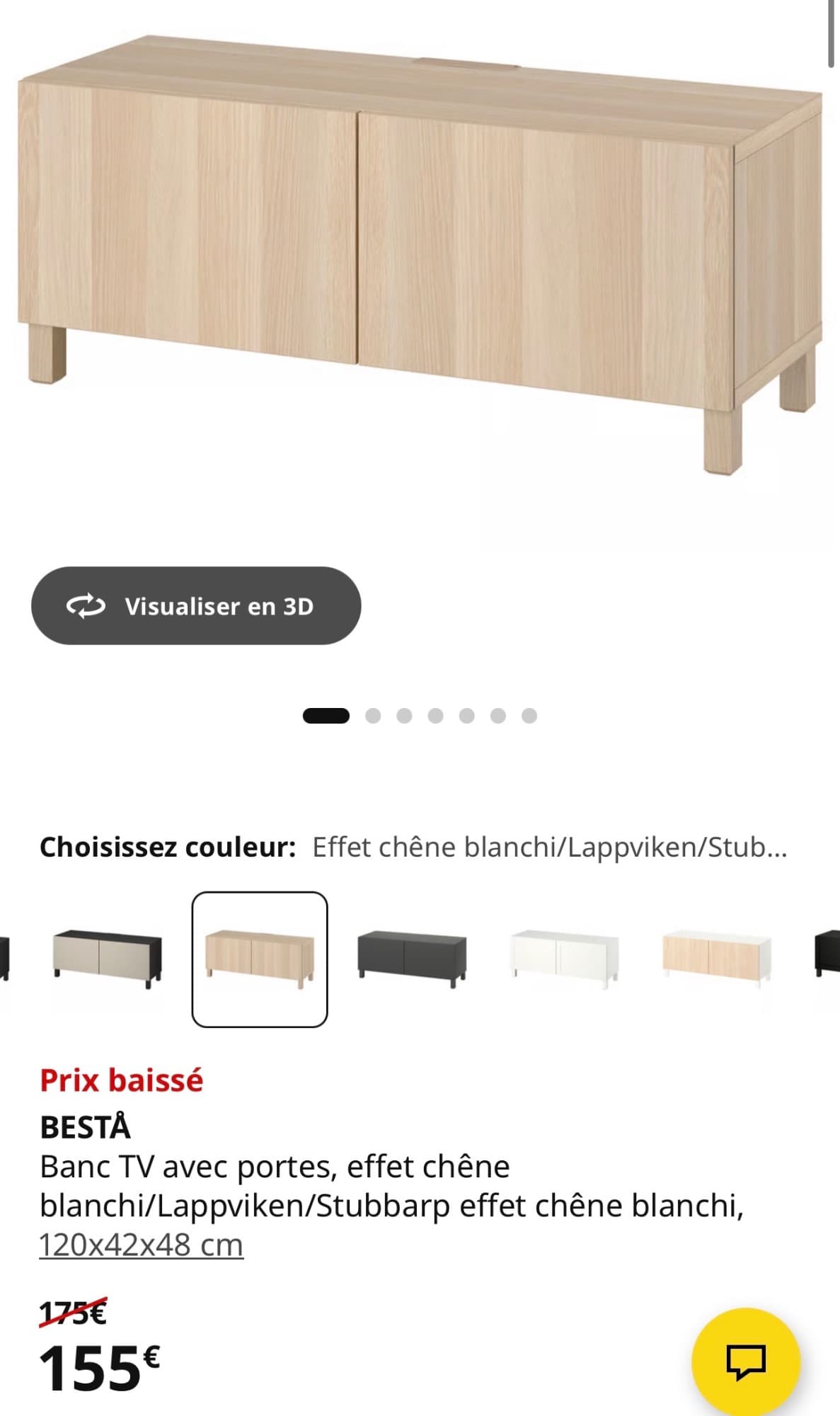 BESTÅ banc TV avec tiroirs, effet chêne blanchi/Lappviken/Stubbarp effet chêne blanchi, 120x42x48 cm