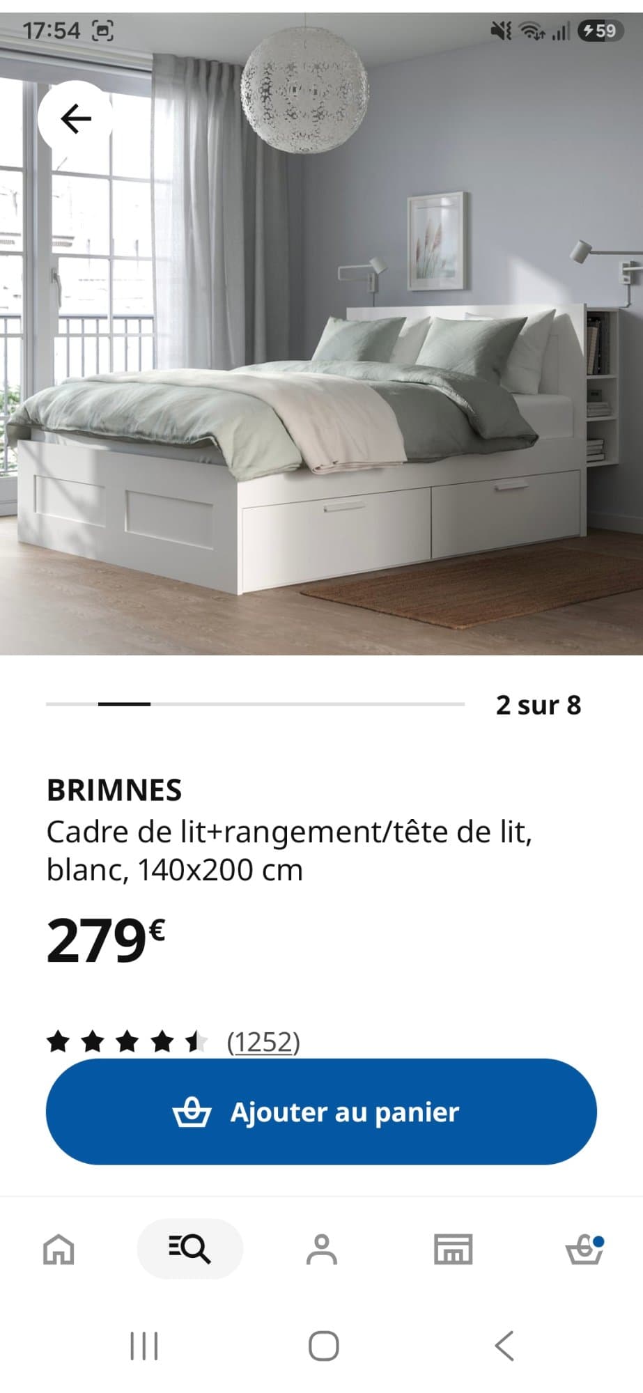 BRIMNES bedframe met opberger en bedeinde, wit/Luröy, 160x200 cm