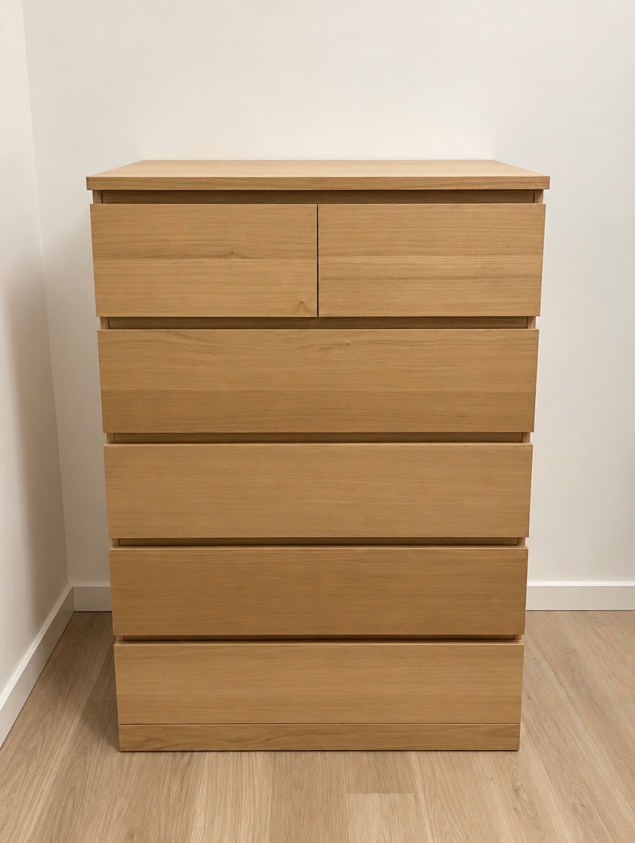 MALM commode 6 tiroirs, plaqué chêne