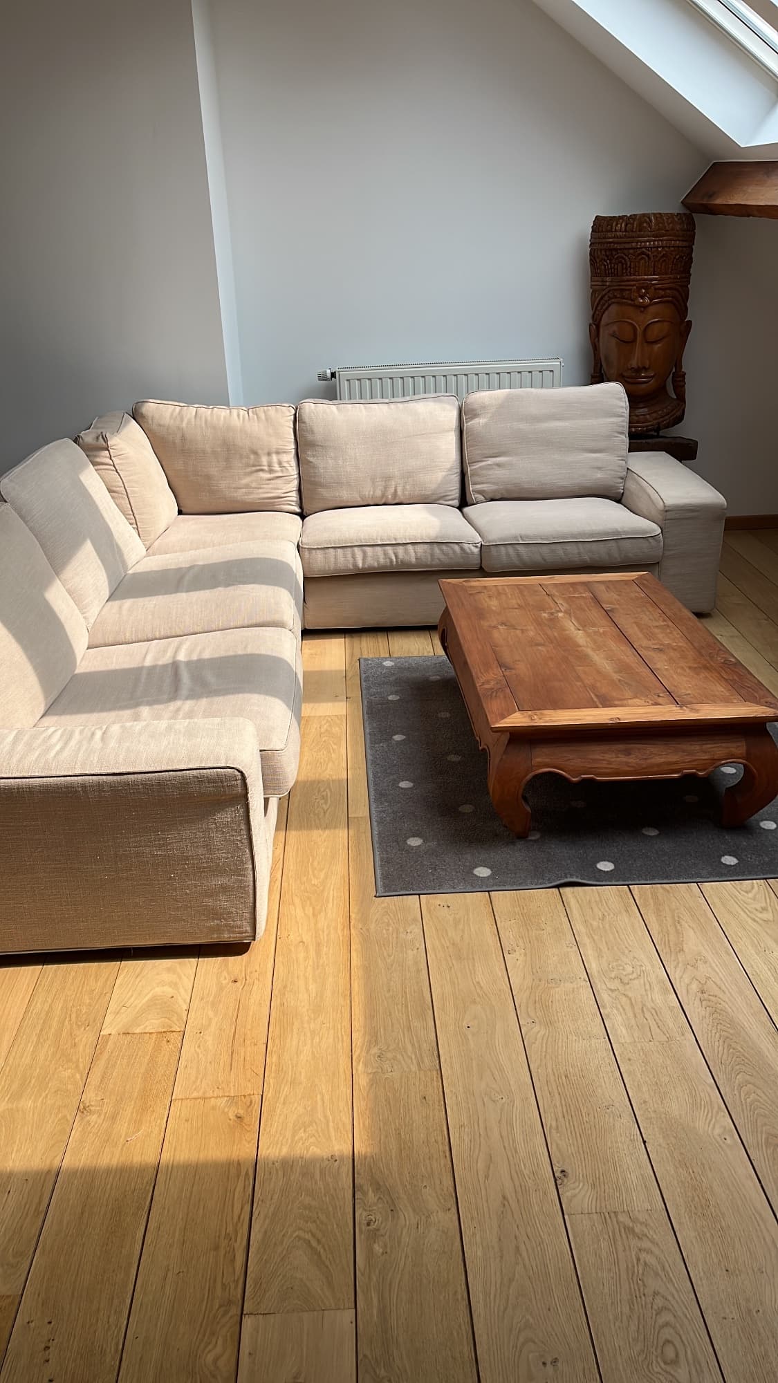 KIVIK corner sofa, 5-seat, Gunnared beige