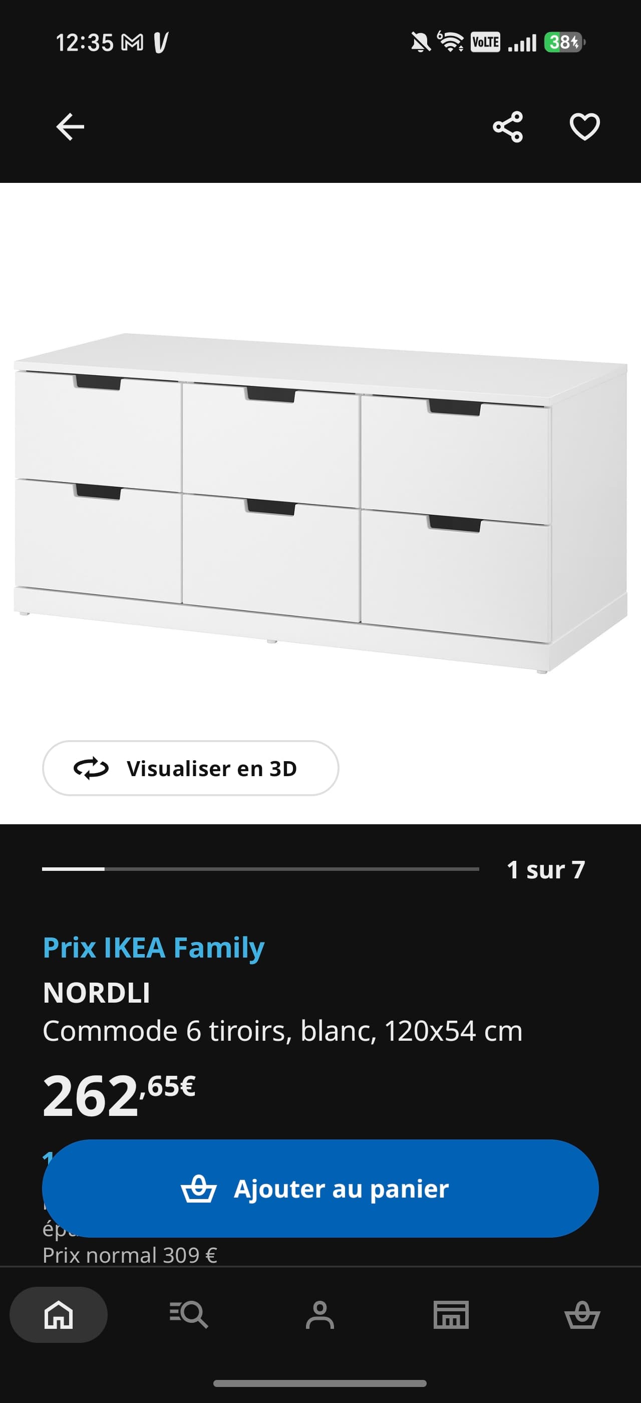 NORDLI chest of 6 drawers, white, 120x54 cm
