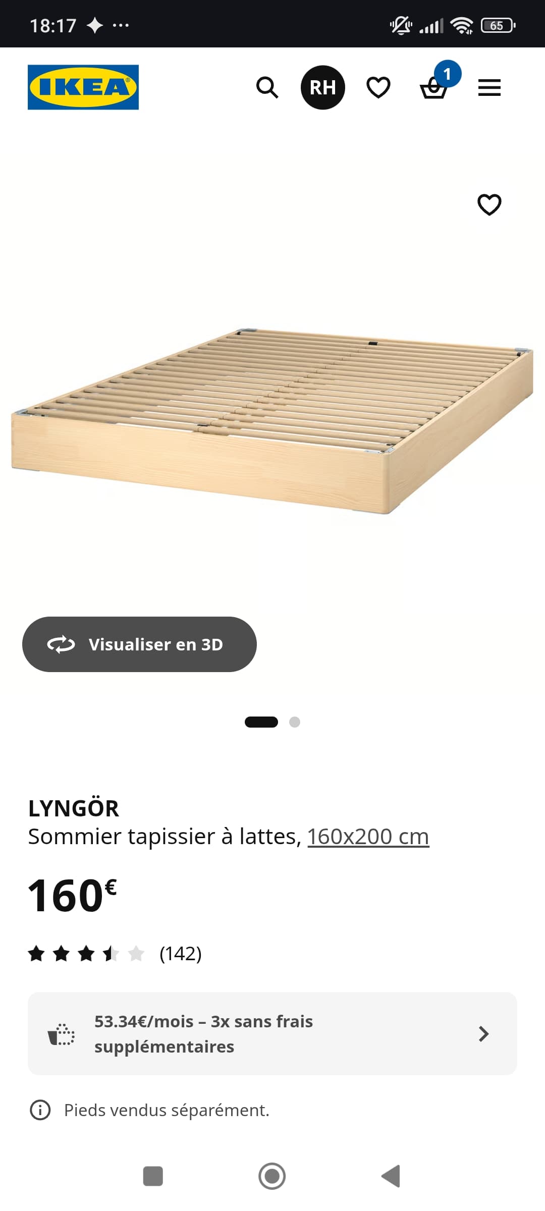 LYNGÖR sommier tapissier à lattes, 160x200 cm