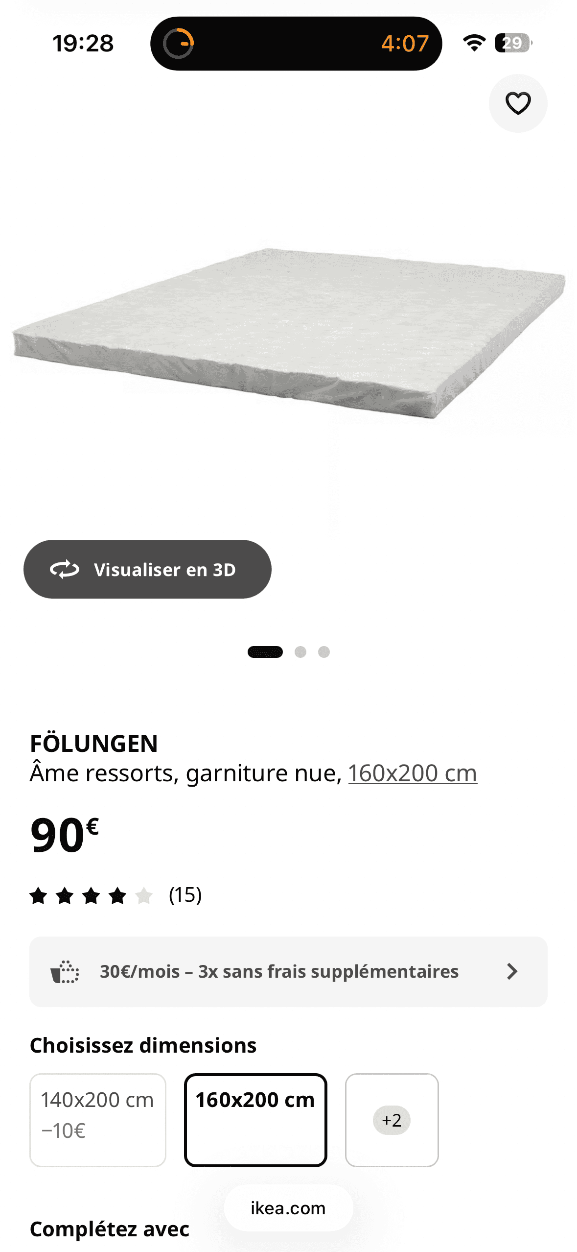 FÖLUNGEN âme ressorts, garniture nue, 160x200 cm