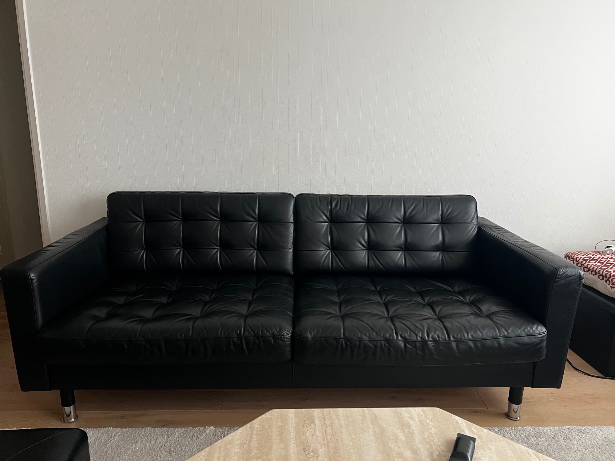 LANDSKRONA three-seat sofa, Grann/Bomstad black/metal