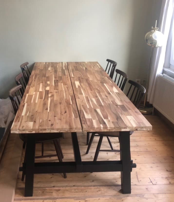 SKOGSTA dining table, acacia/black, 235x100 cm