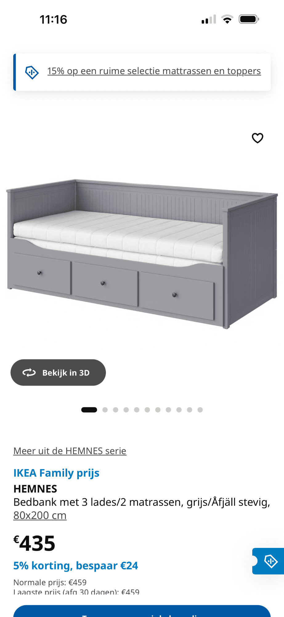 HEMNES bedbank met 3 lades/2 matrassen, grijs/Åsvang stevig