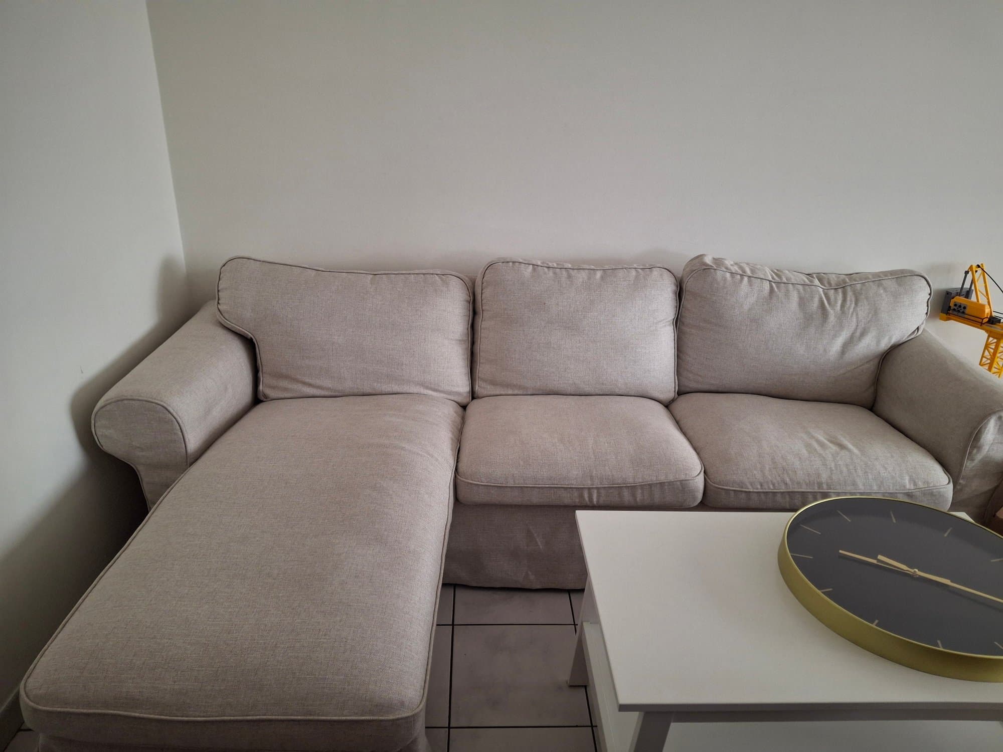 EKTORP 3-seat sofa with chaise longue, Totebo light beige