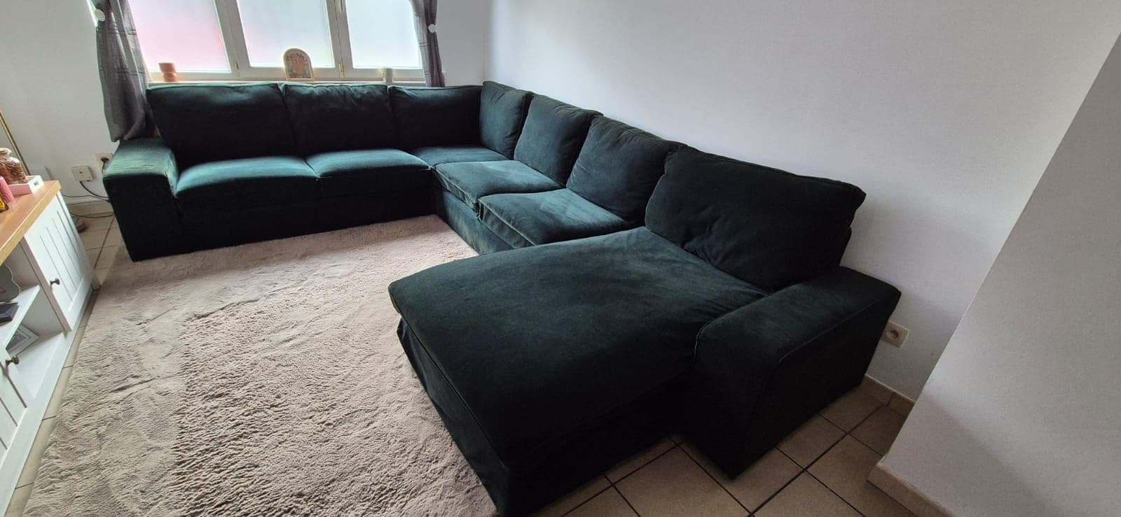 KIVIK corner sofa, 5-seat w chaise longue, Tallmyra dark green