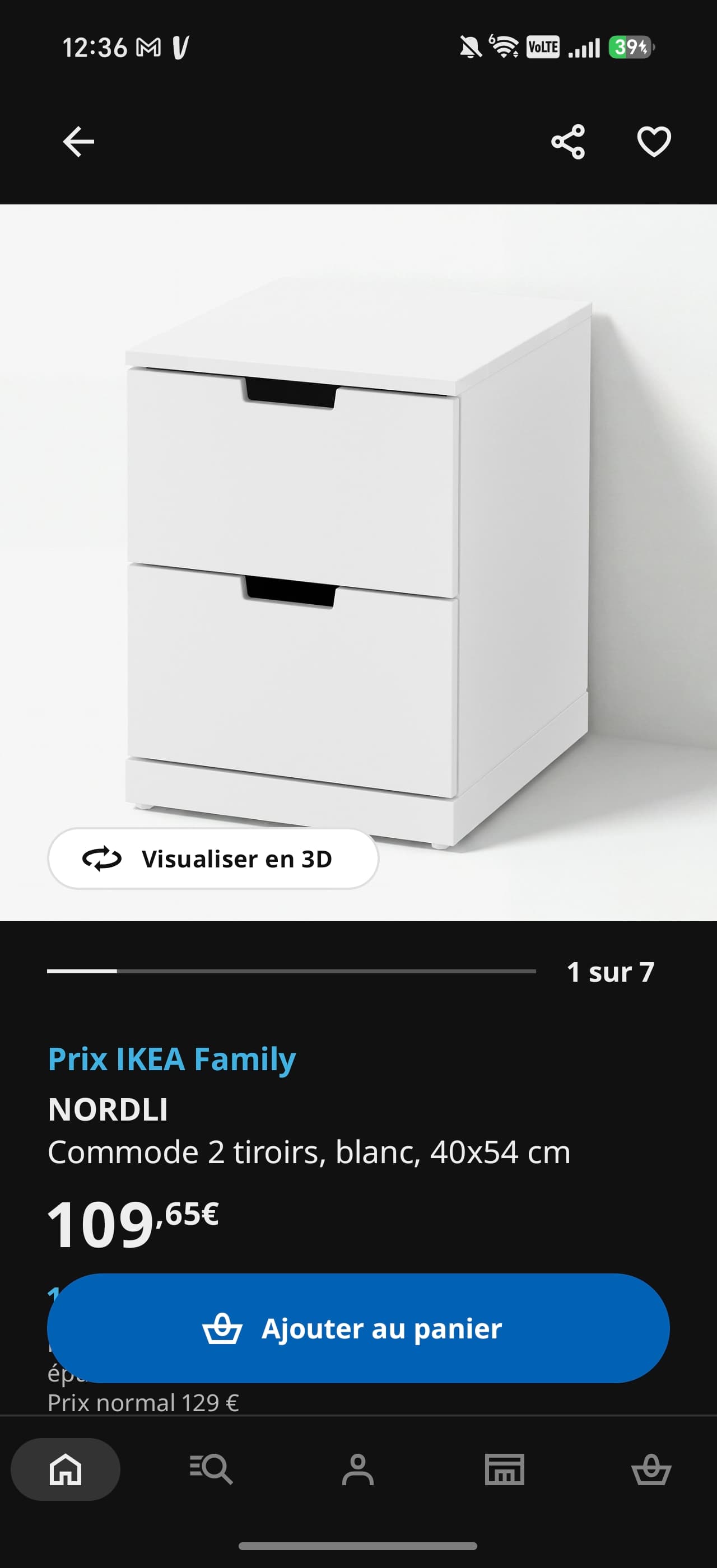 NORDLI chest of 2 drawers, white, 40x54 cm