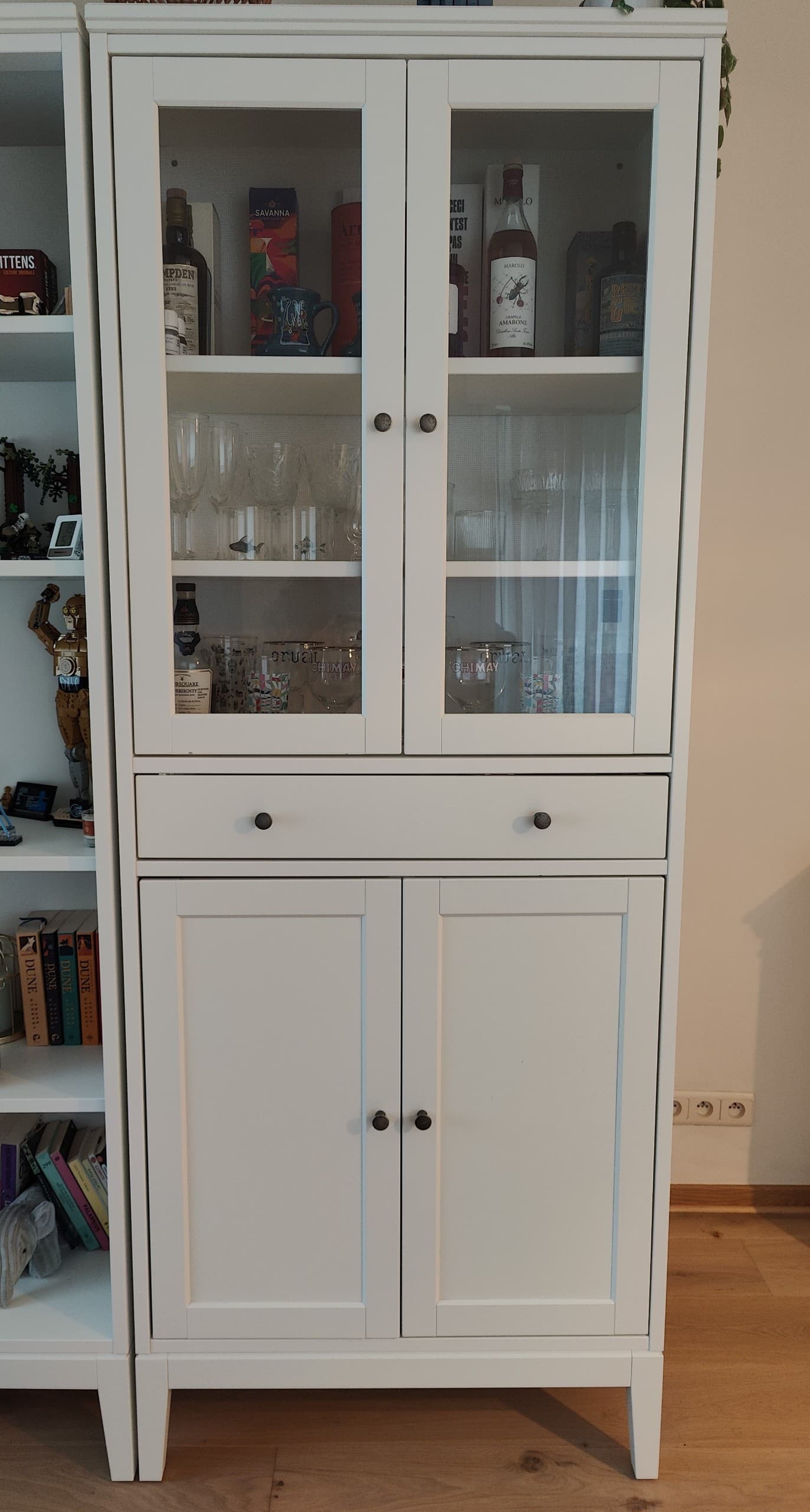IDANÄS high cabinet w gls-drs and 1 drawer, white, 81x39x211 cm