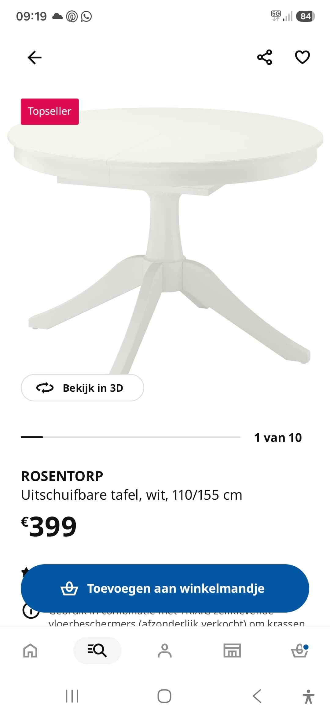 ROSENTORP table extensible, blanc, 110/155 cm