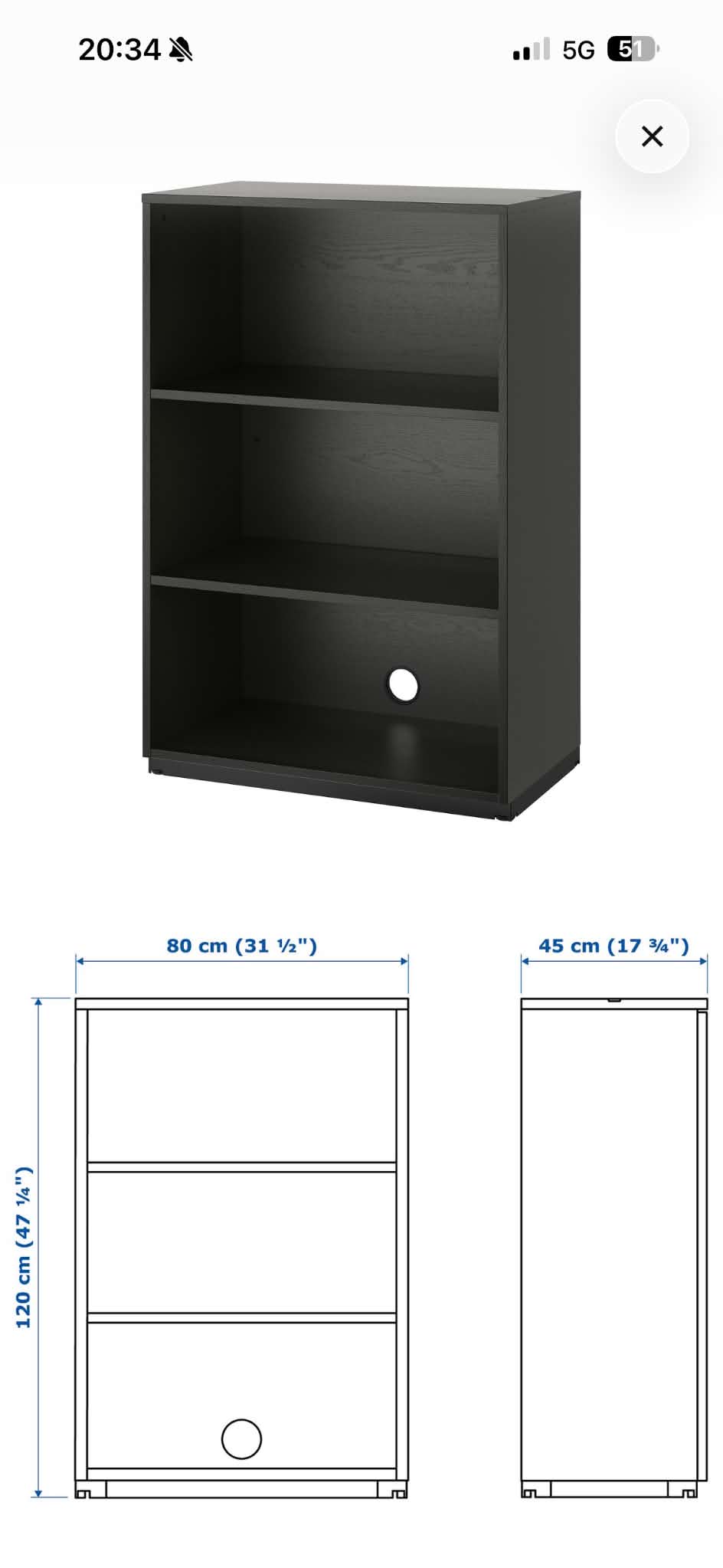 GALANT Open kast, zwart gebeitst essenfineer, 80x120 cm