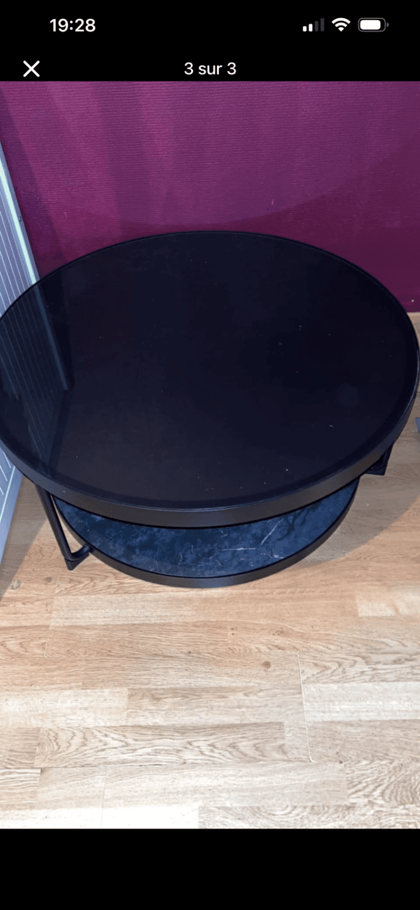FRÖTORP table basse, anthracite marbré/noir verre, 88 cm