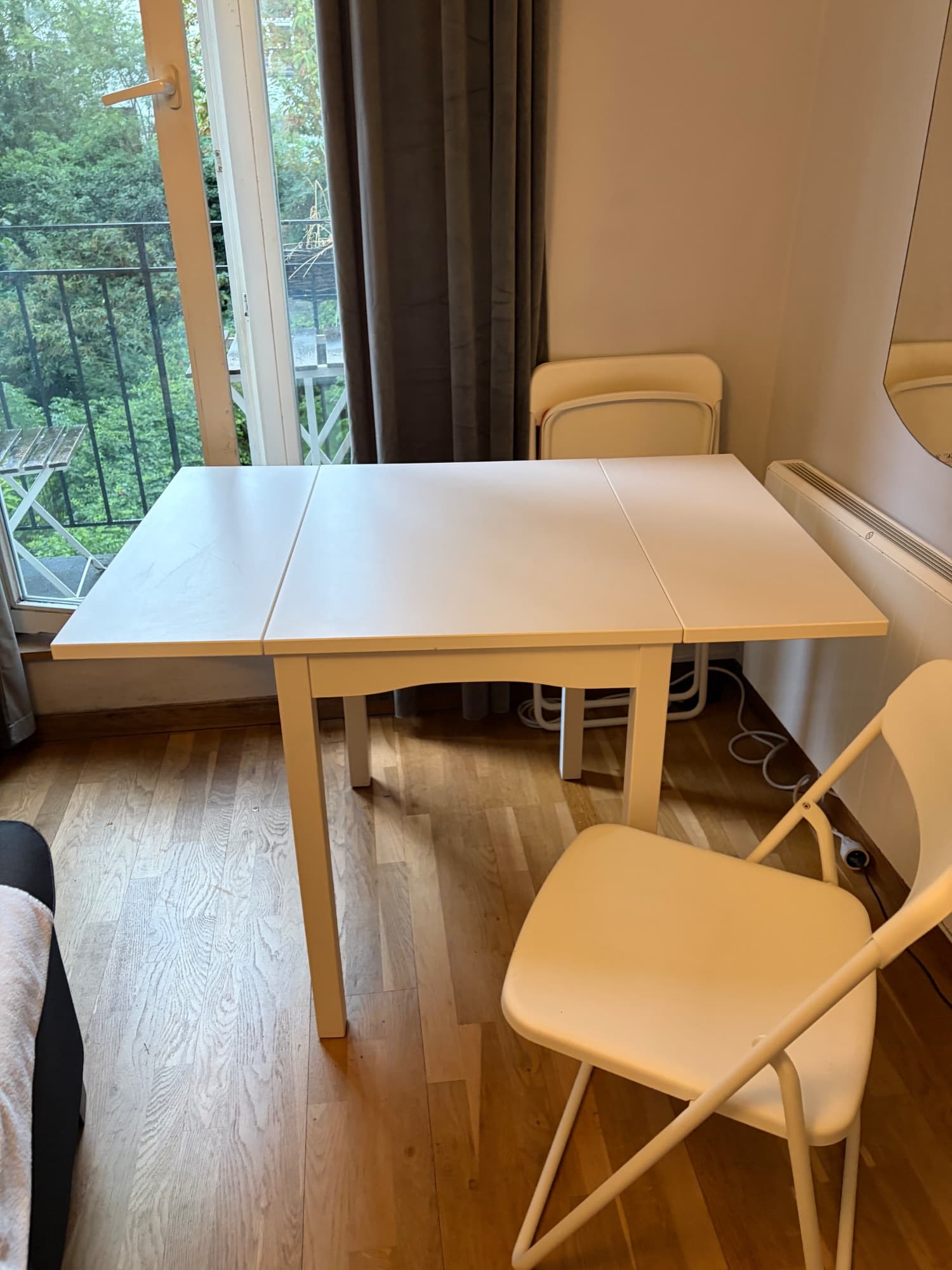 HAUGA drop-leaf table, white/birch veneer, 55/82/109x74 cm