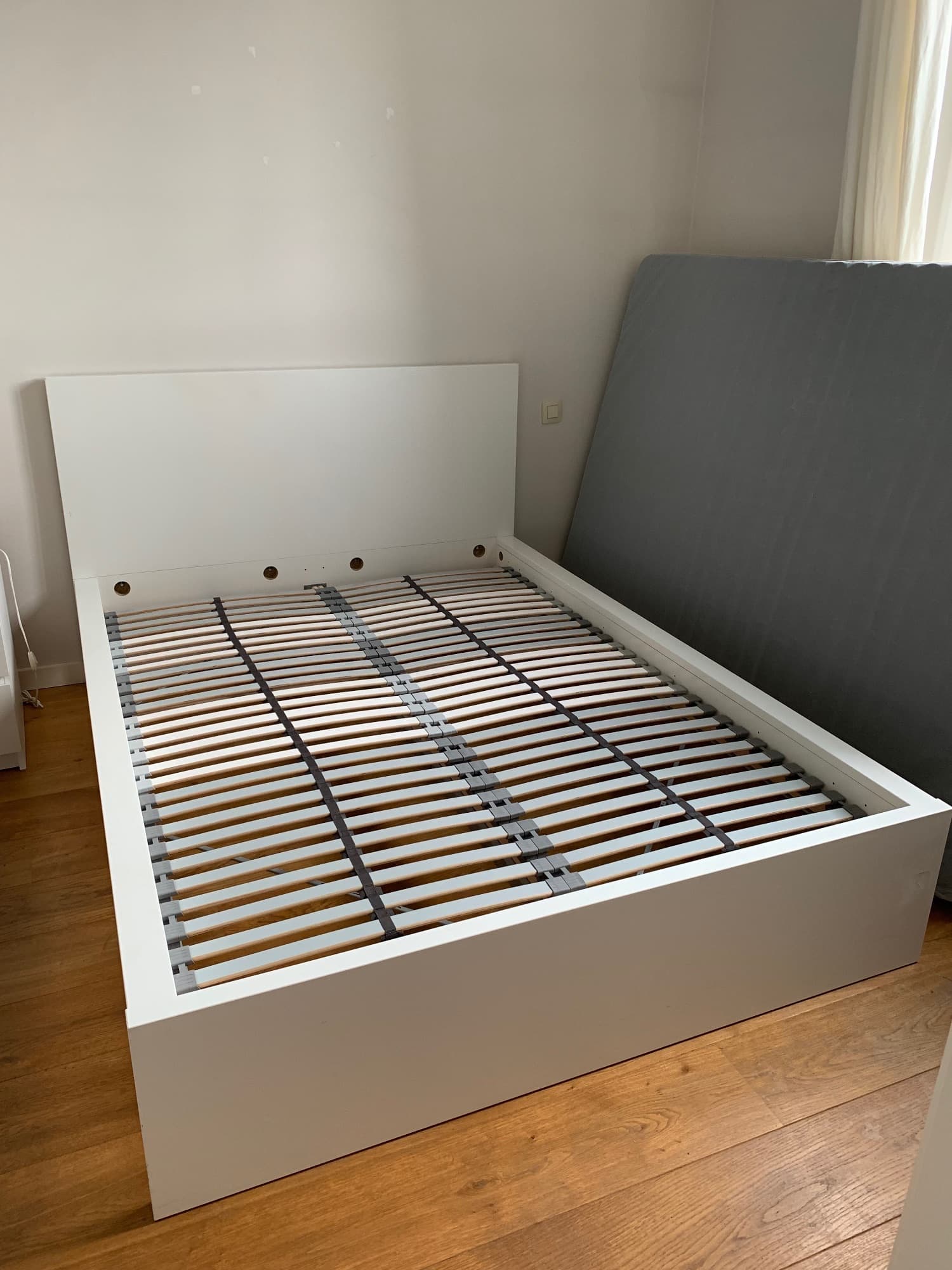 MALM bed frame, high, white/Lönset, 140x200 cm