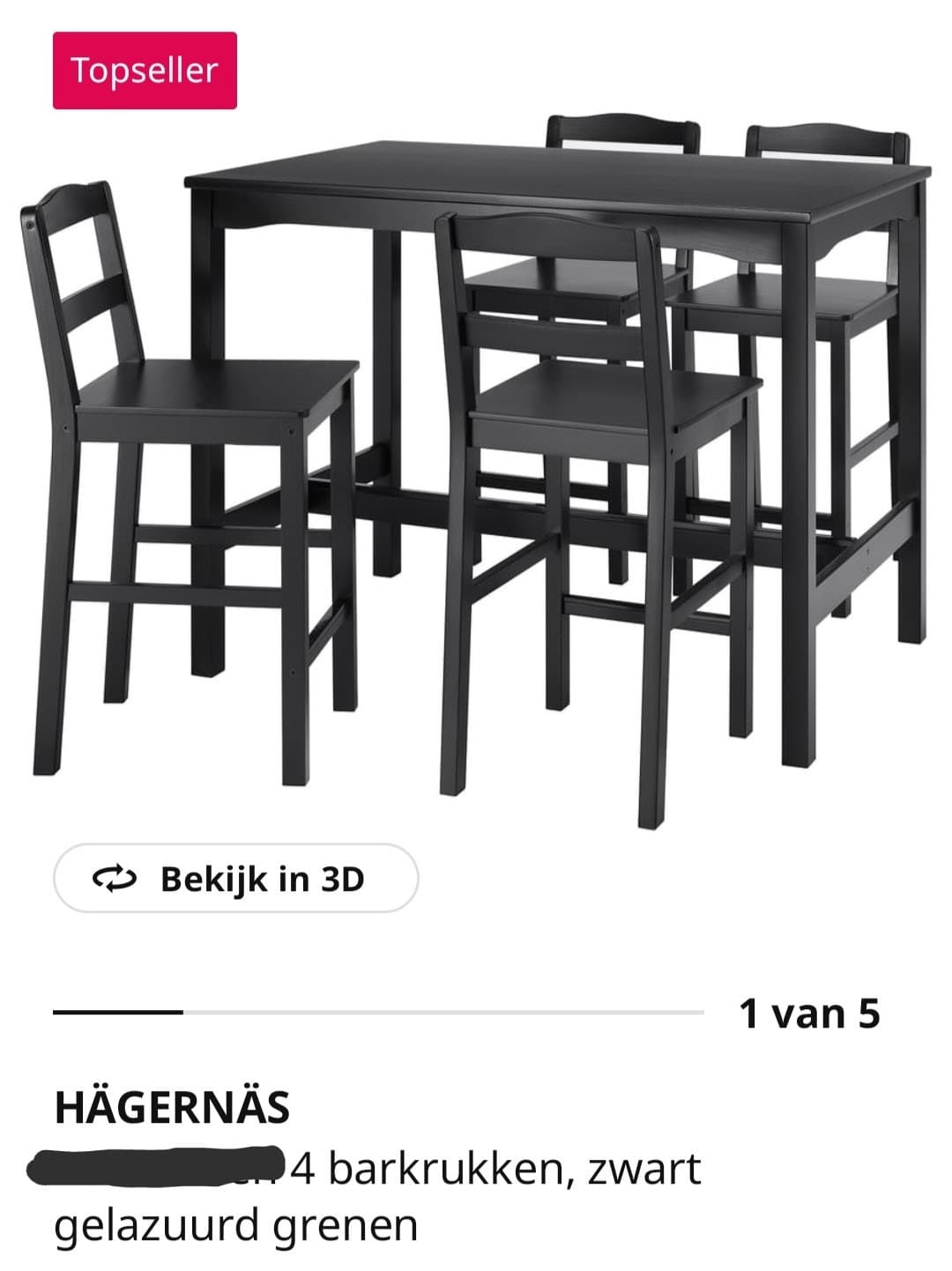 HÄGERNÄS table de bar+4 tabourets, teinté noir pin