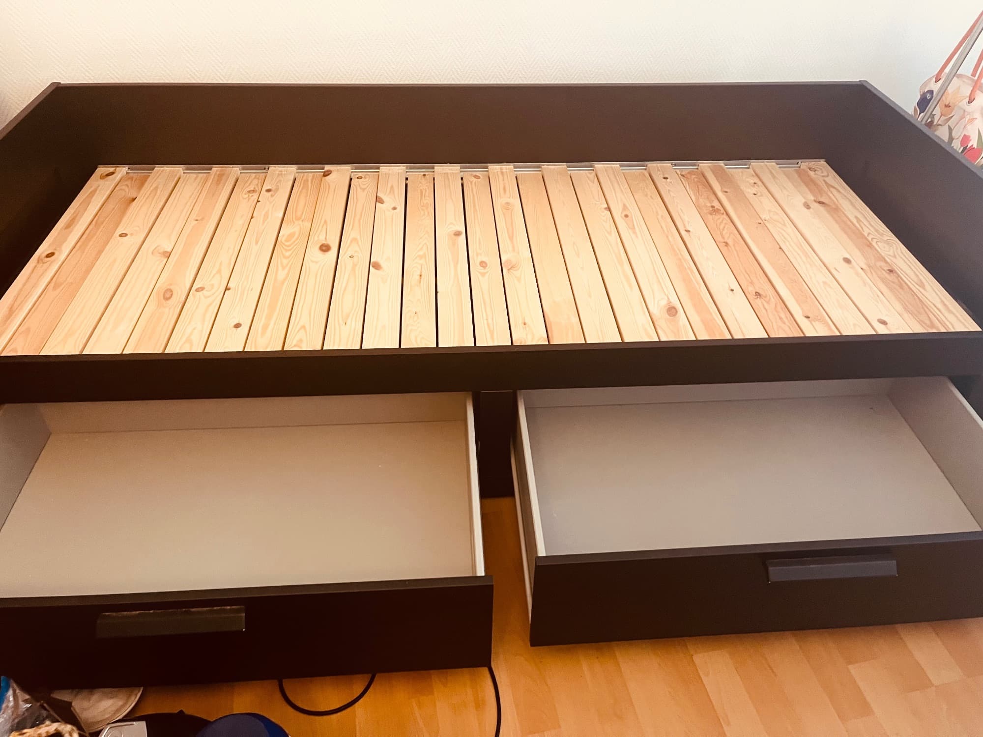 BRIMNES day-bed frame with 2 drawers, grey, 80x200 cm