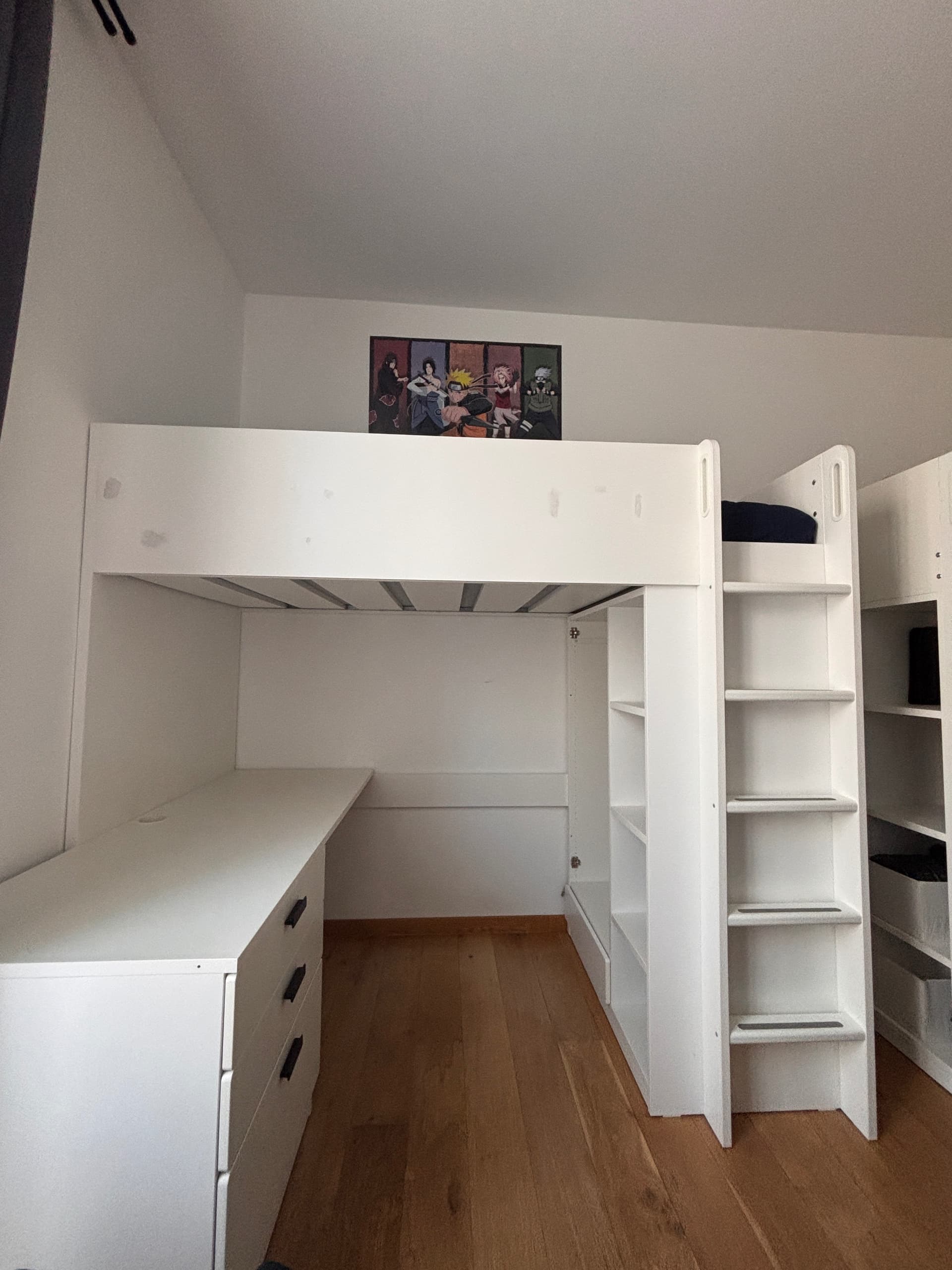 SMÅSTAD hoogslaper, wit wit/met bureau met 4 lades, 90x200 cm