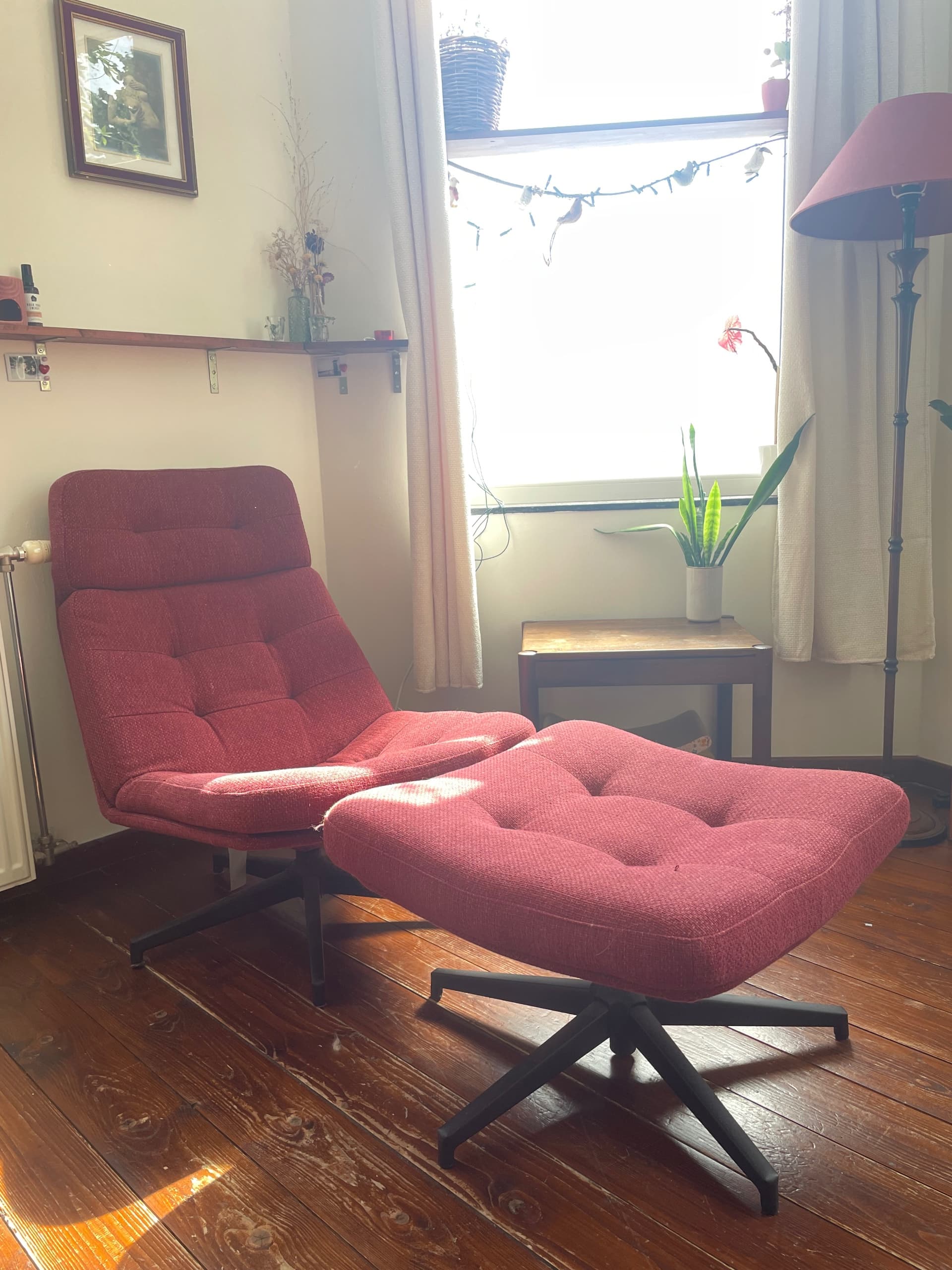 HAVBERG swivel easy chair and footstool, Grann/Bomstad golden-brown