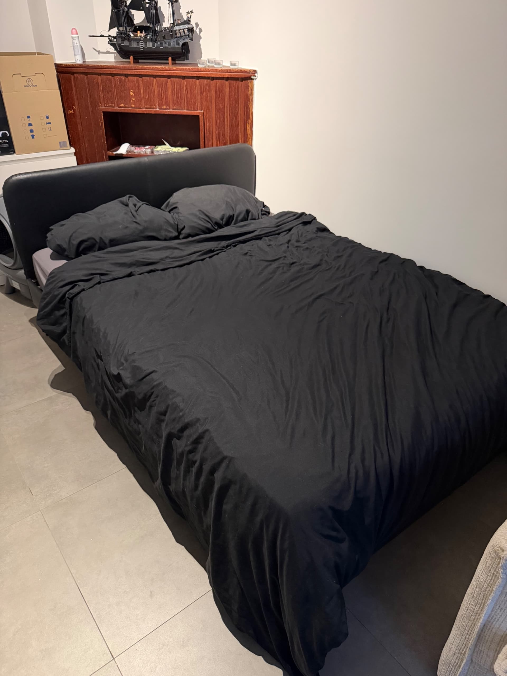 SLATTUM upholstered bed frame, Vissle dark grey, 140x200 cm