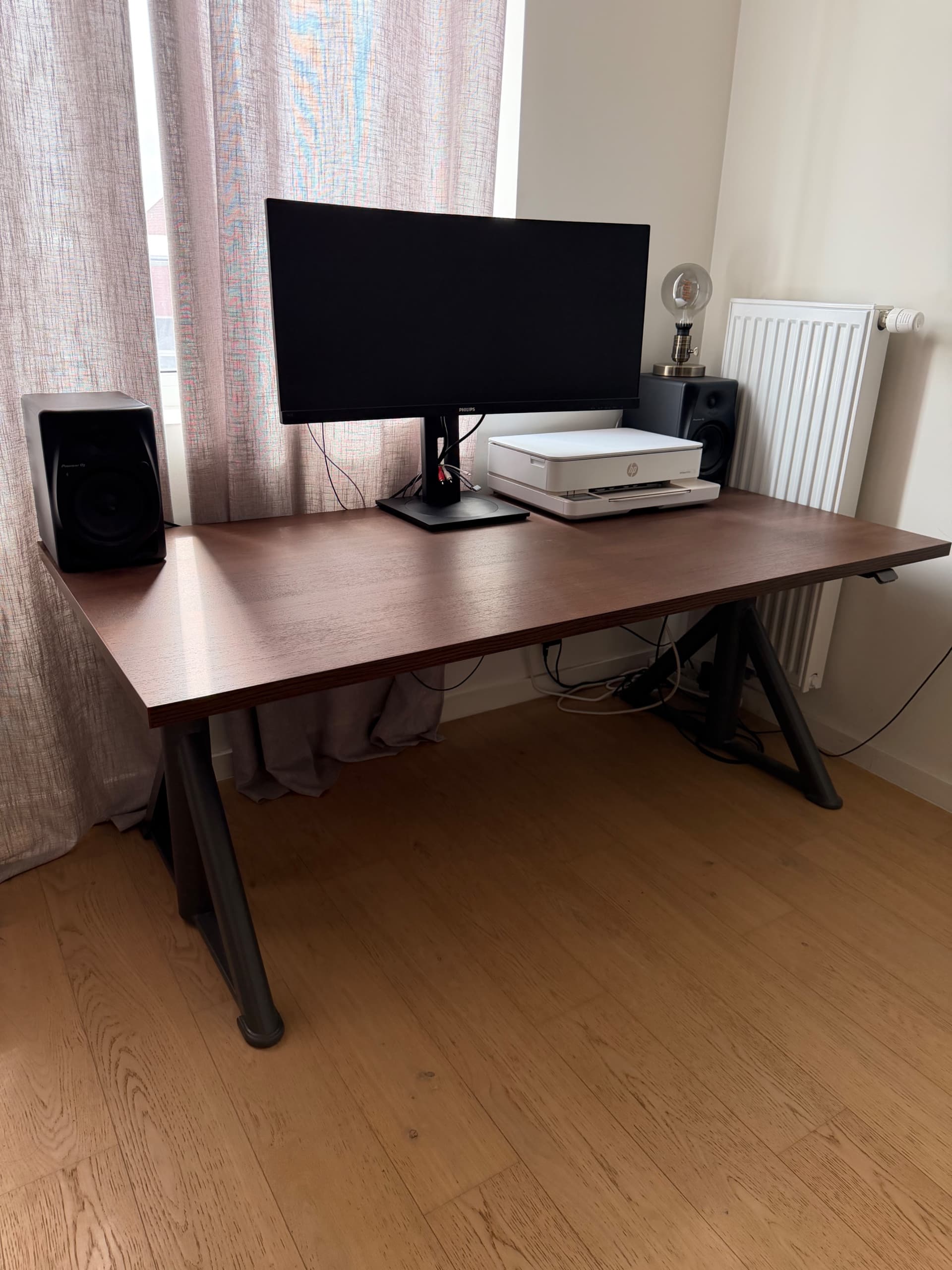 IDÅSEN bureau zit/sta, bruin/donkergrijs, 160x80 cm