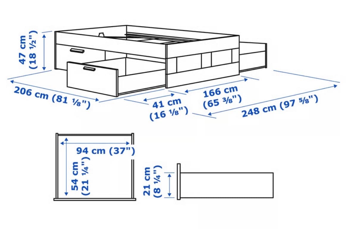 BRIMNES bedframe met opberglades, wit, 160x200 cm