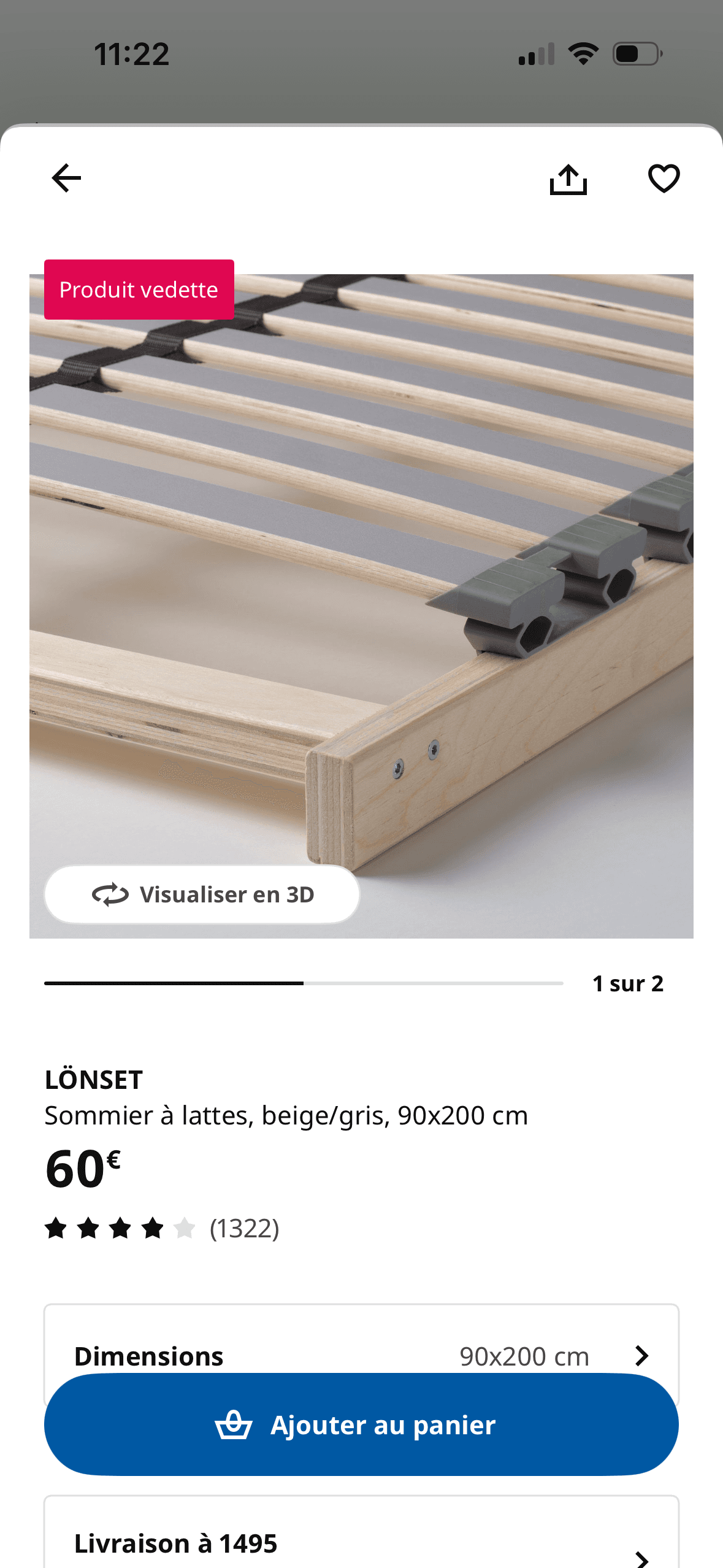 LÖNSET slatted bed base, 90x200 cm