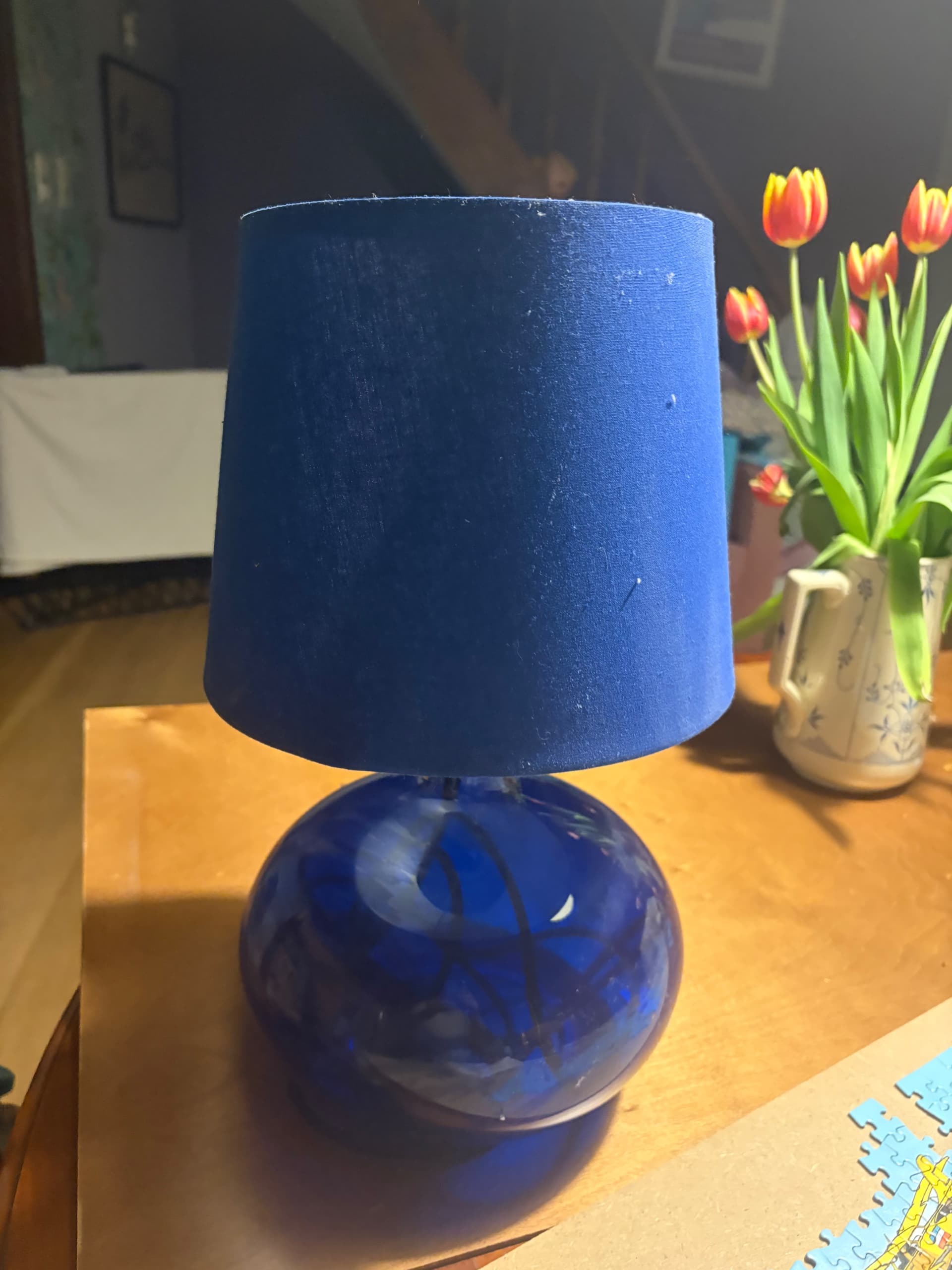 SNÖBYAR lampe de table, gris turquoise céramique/gris, 52 cm
