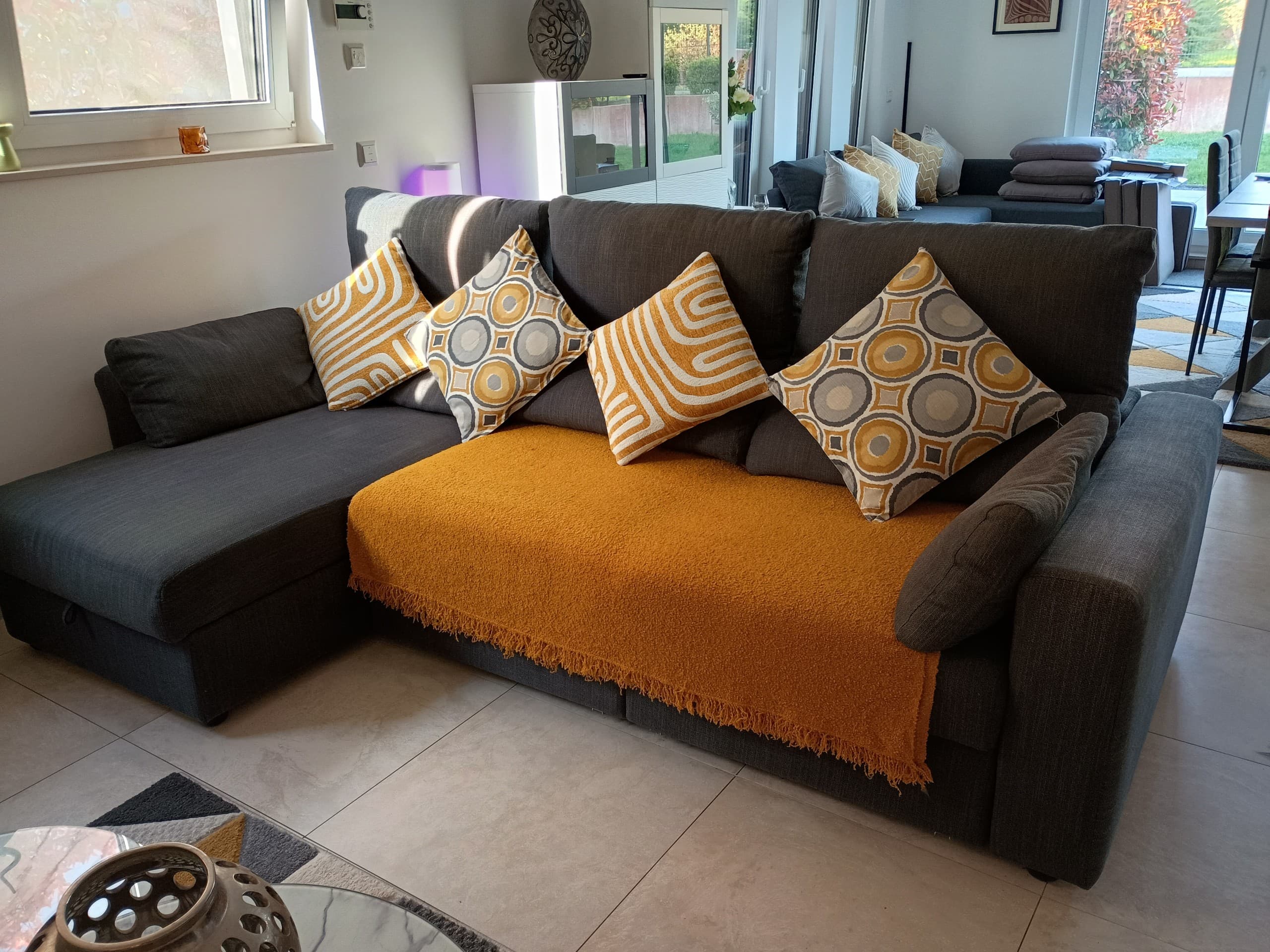 ESKILSTUNA 3-seat sofa with chaise longue, Hillared anthracite