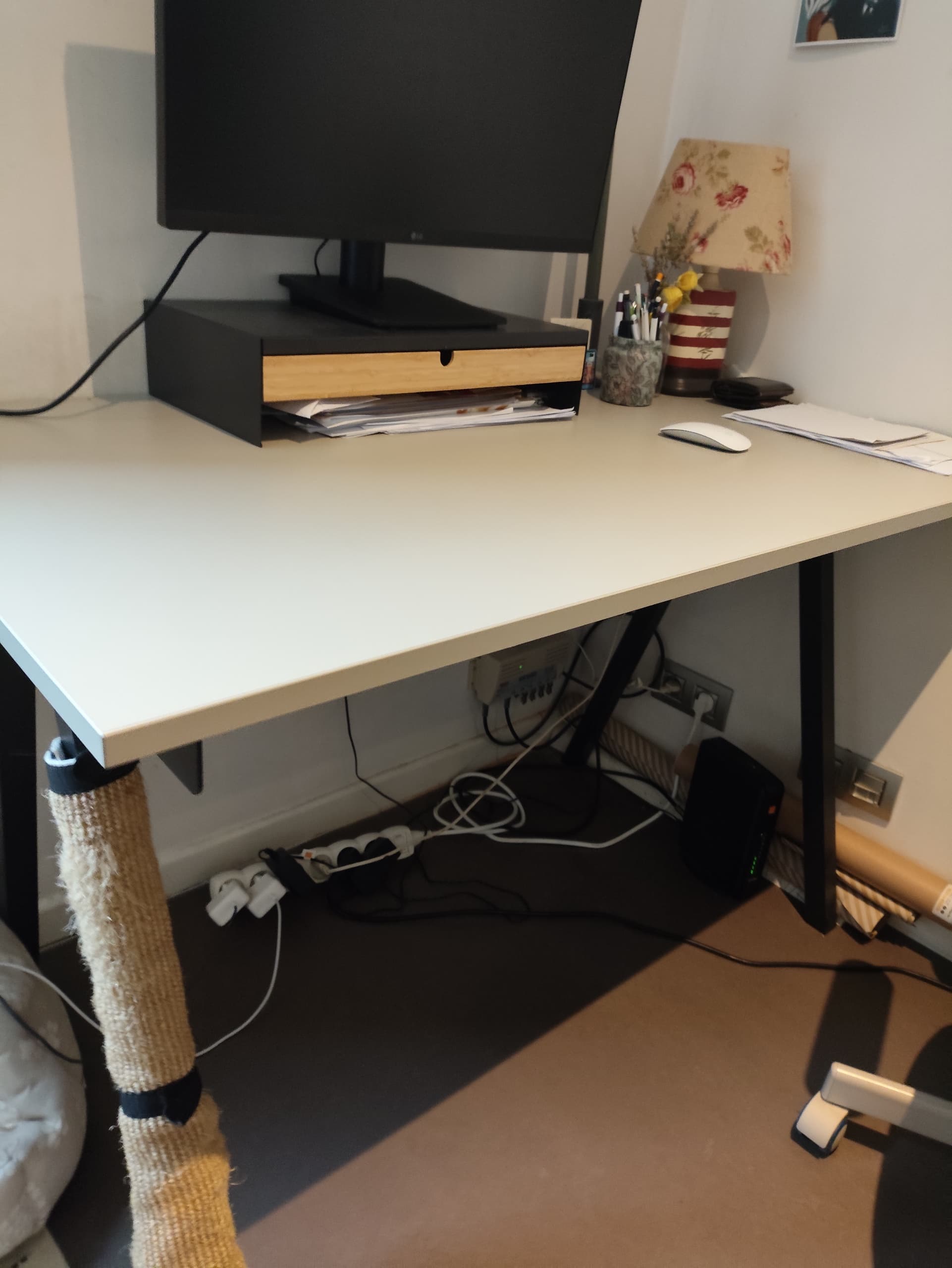 TROTTEN bureau, essenpatroon/wit, 120x70 cm