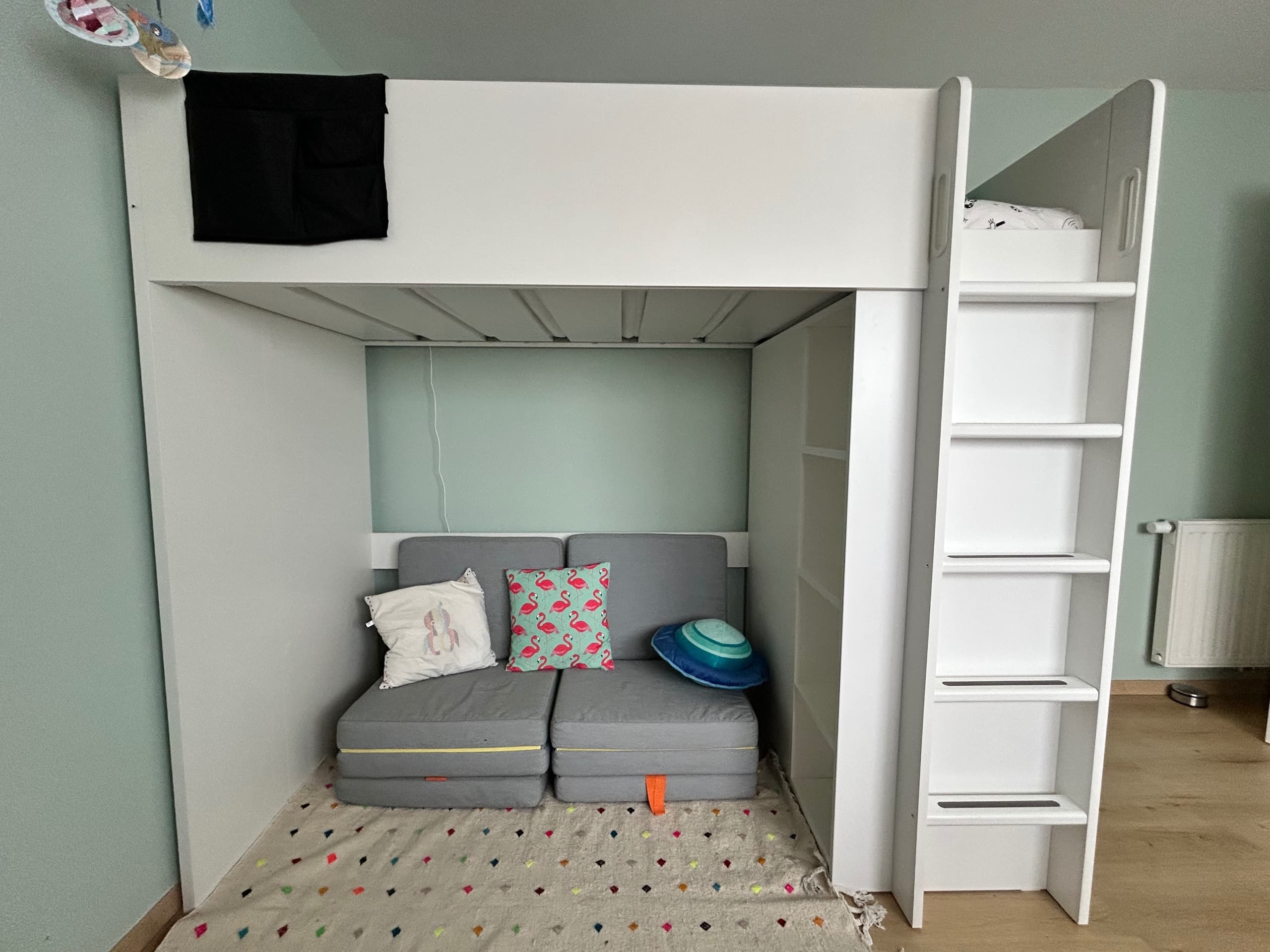 SMÅSTAD loft bed frame w desk and storage, white, 90x200 cm