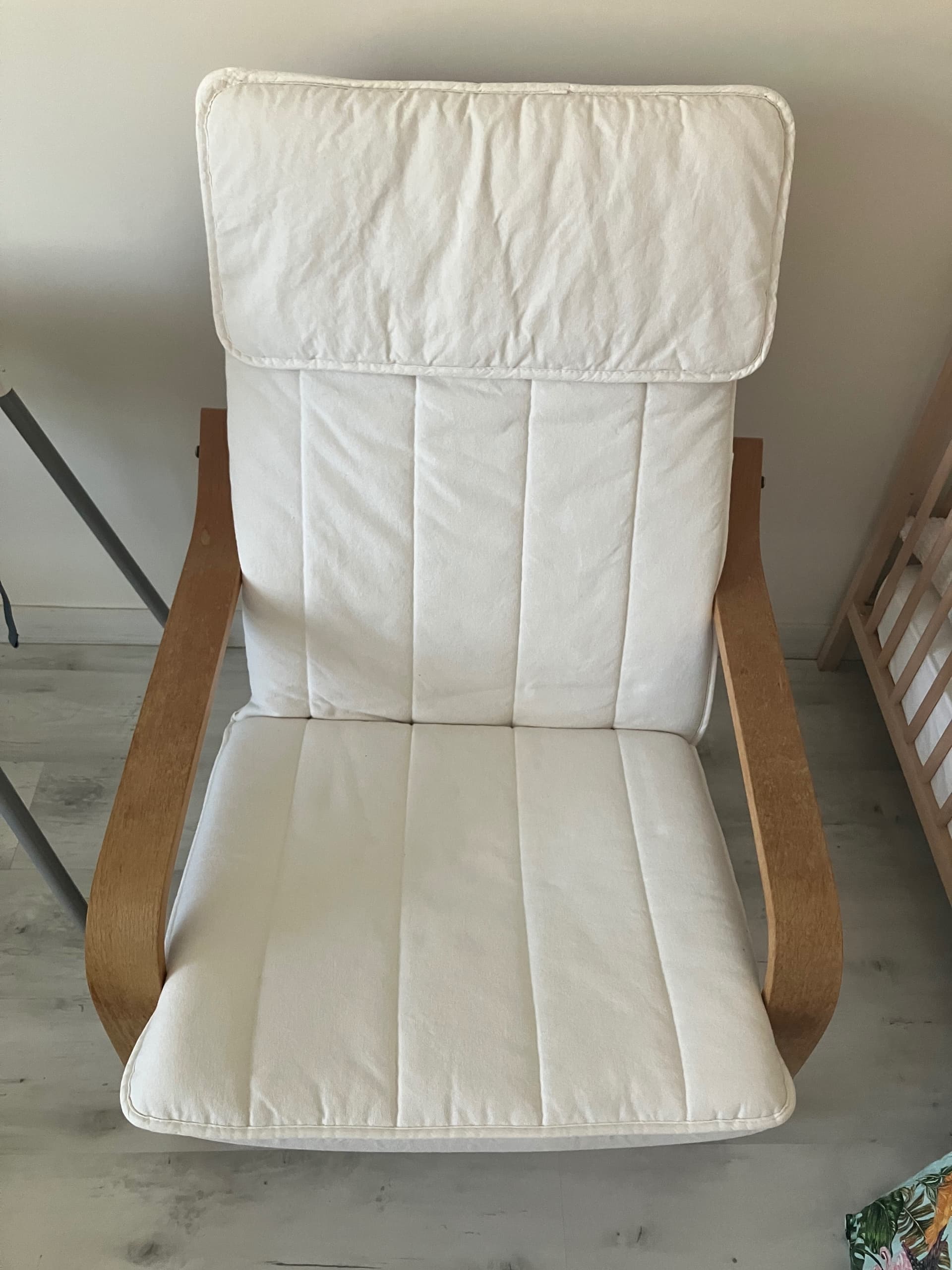 POÄNG fauteuil en voetenbank, berkenfineer/Gunnared beige