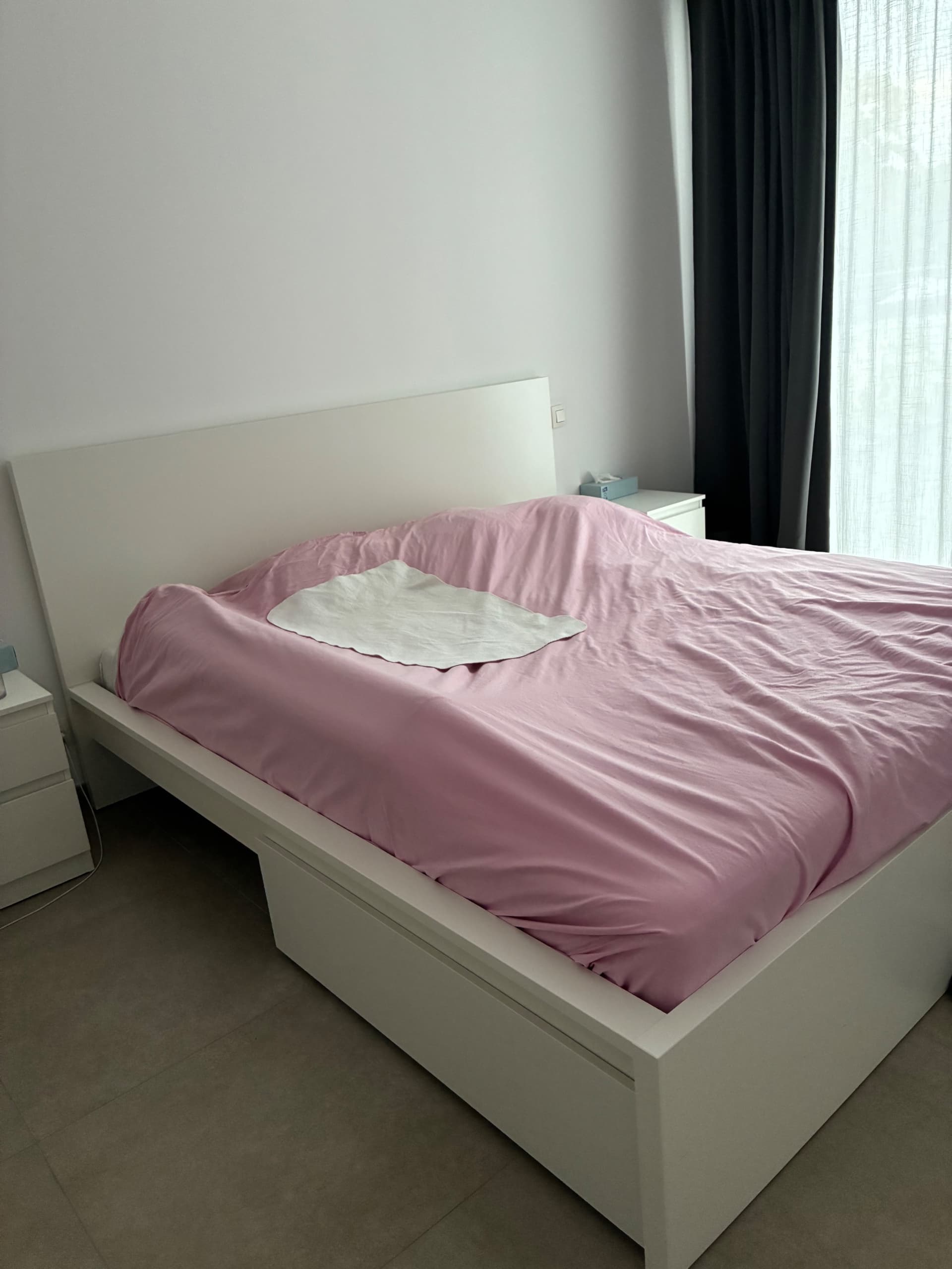 MALM BED MET MATRAS bed frame, high, w 2 storage boxes, white/Lönset, 180x200 cm