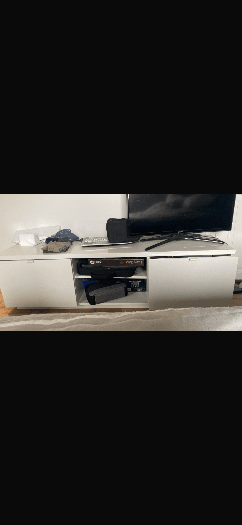 BYÅS TV bench, high-gloss white, 160x42x45 cm