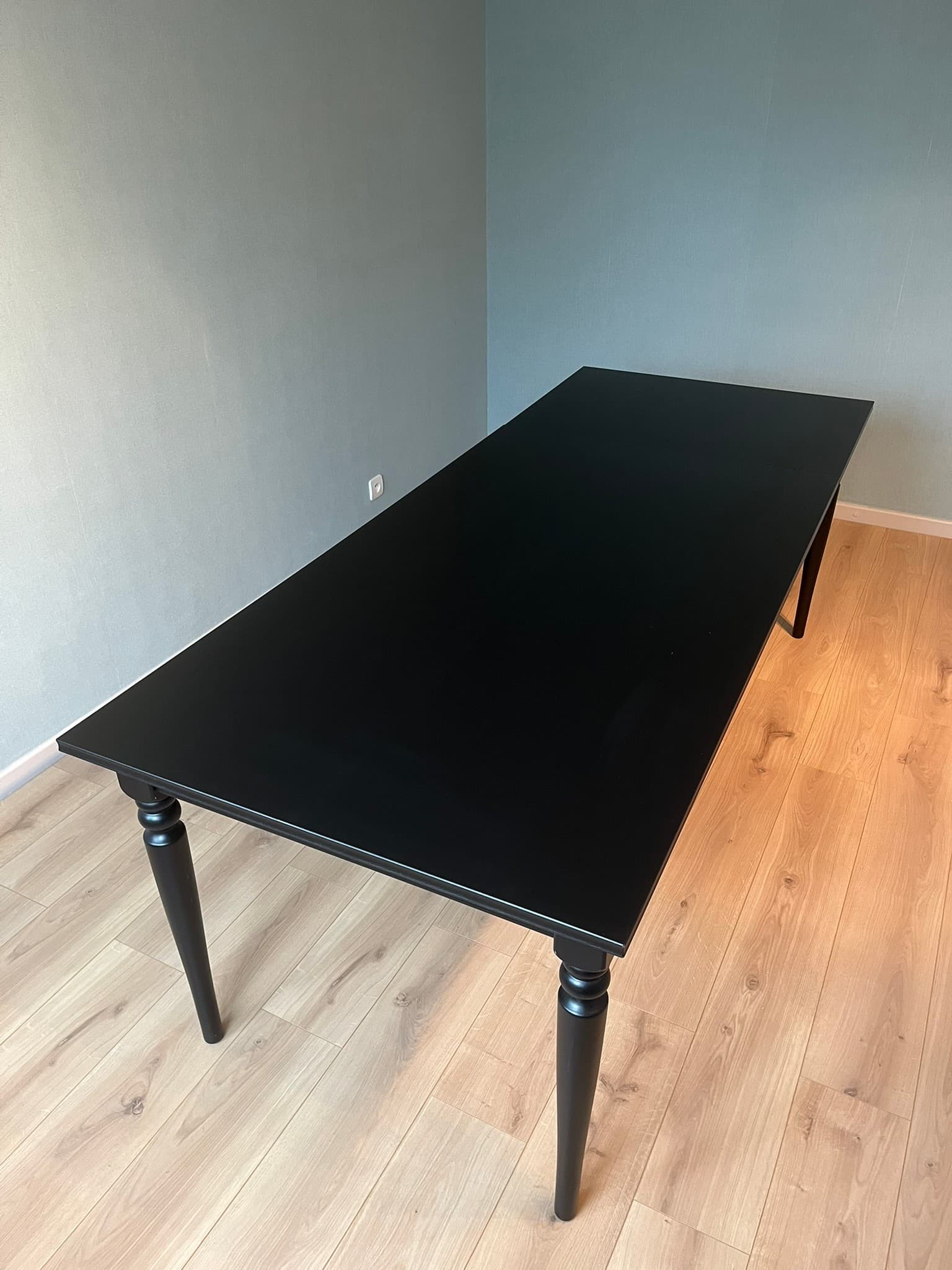 ROSENTORP extendable table, black, 155/215x87 cm