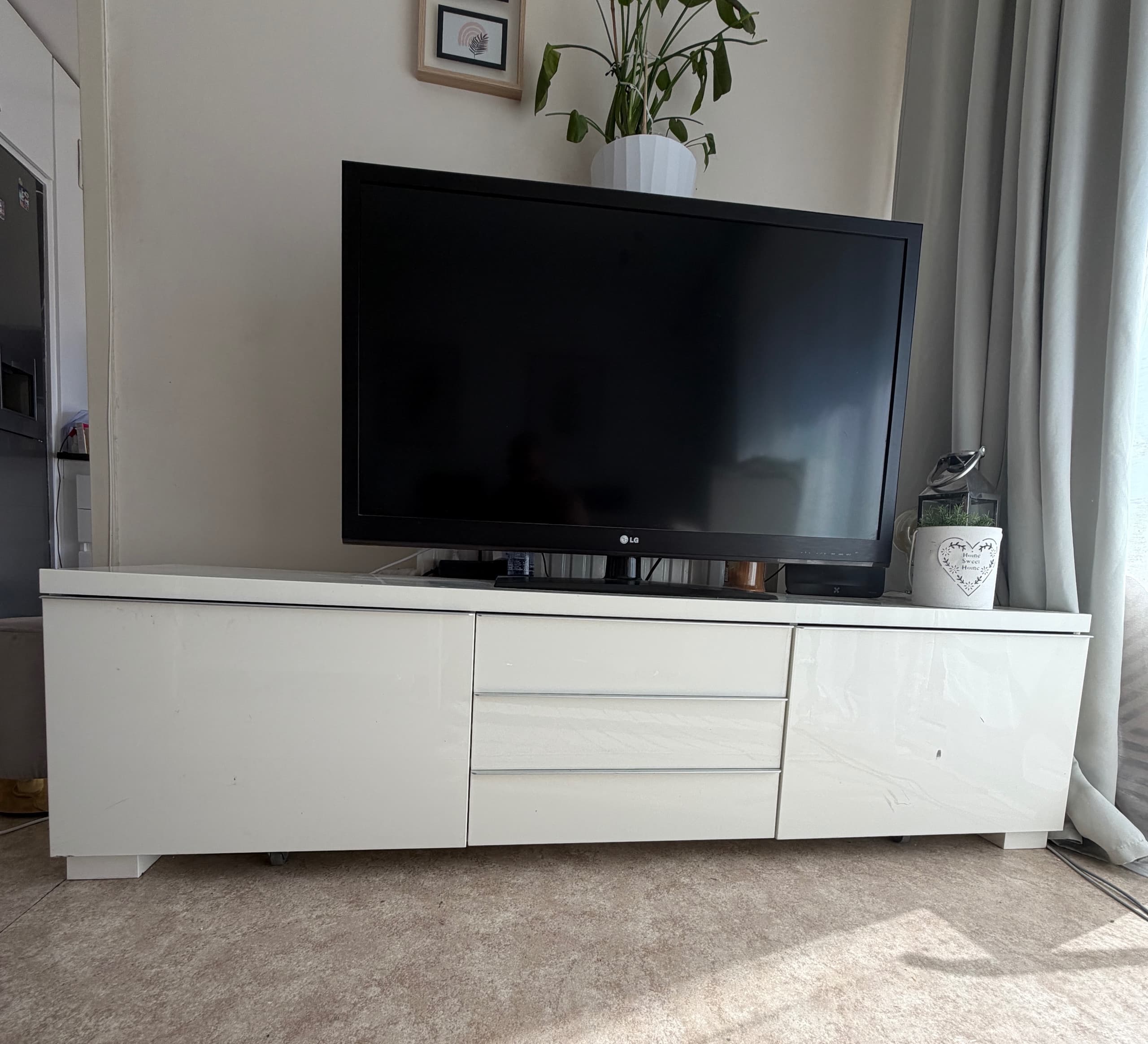 BESTÅ BURS banc TV, brillant blanc